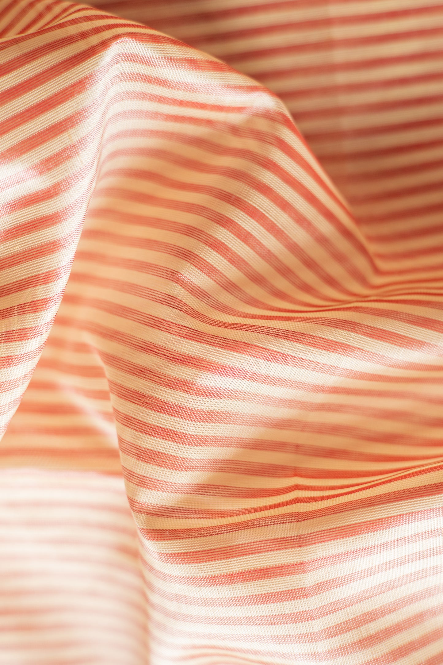 Pink Beige Striped Silk Cotton with Mustard Temple Border and Pallu Saree