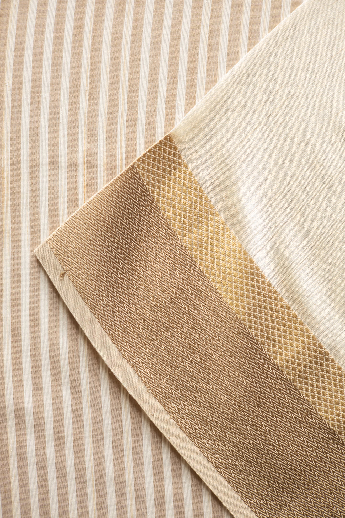 Off White with Beige  Border and Striped pallu saree