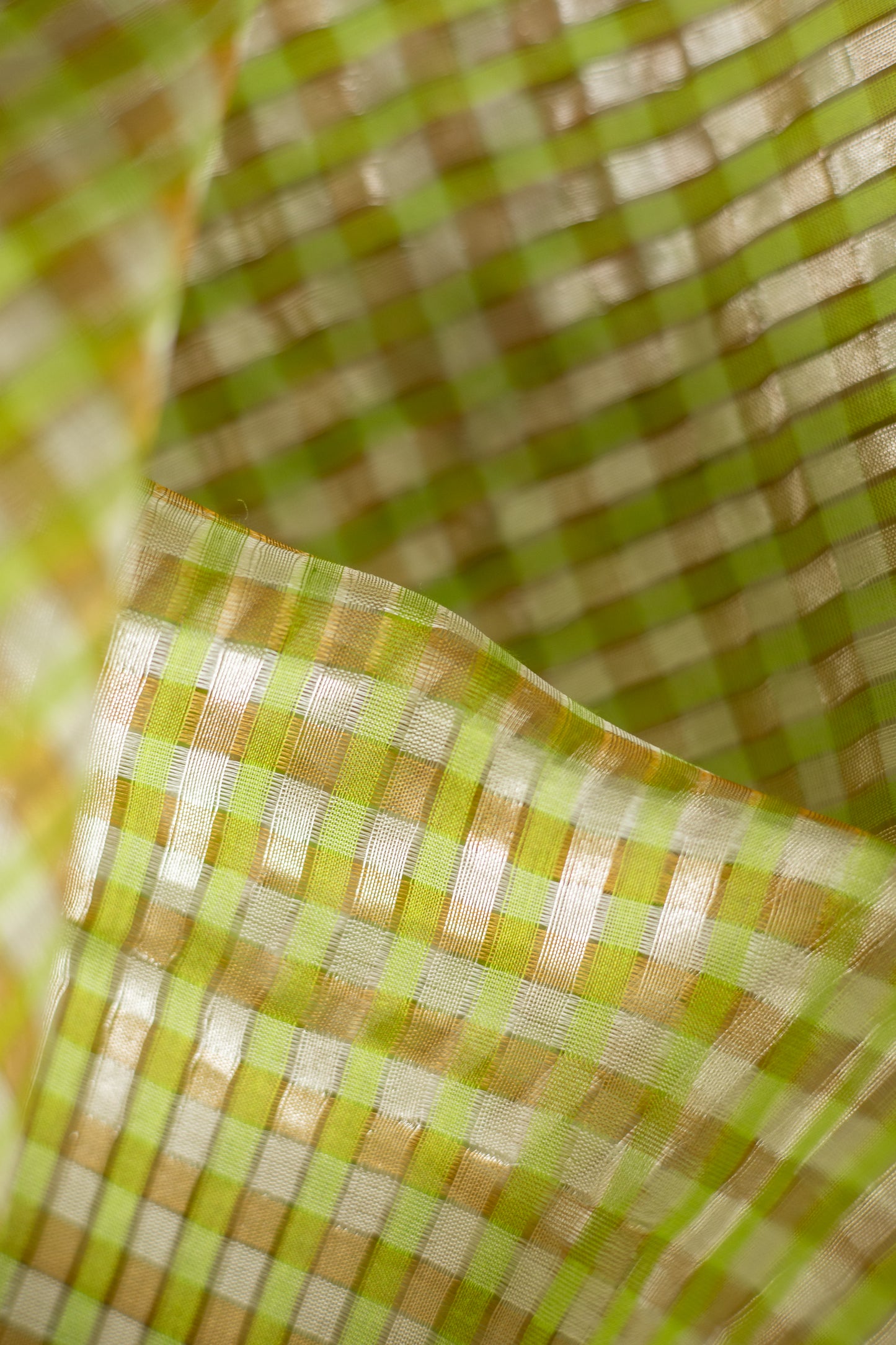 Green and White Missing Checks Silk Cotton Saree