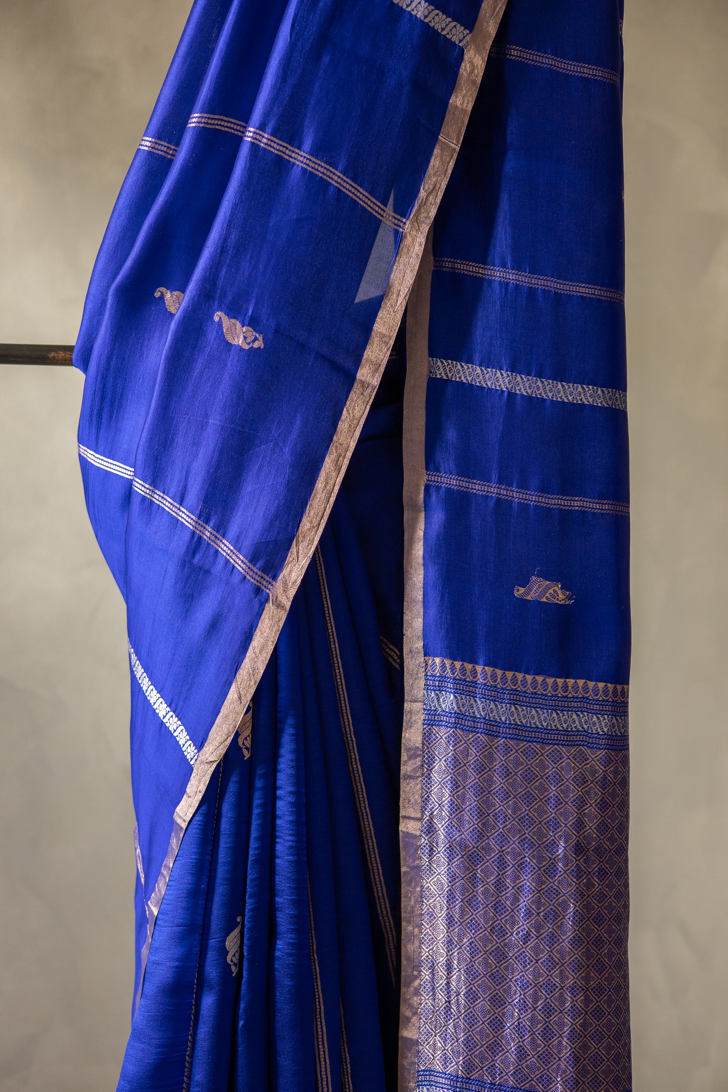 Royal Blue Pure Chanderi Silk with Bright Orange Blouse saree