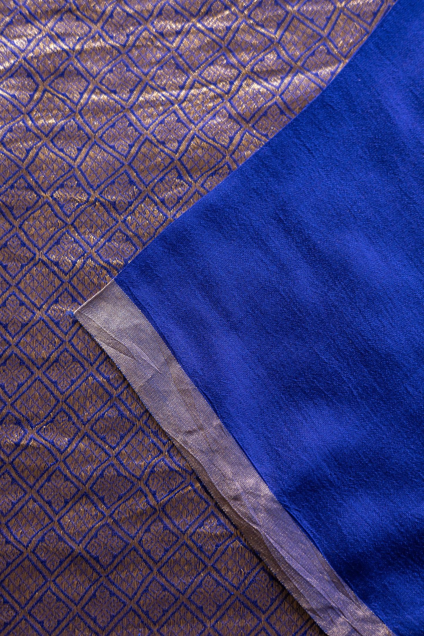 Royal Blue Pure Chanderi Silk with Bright Orange Blouse saree