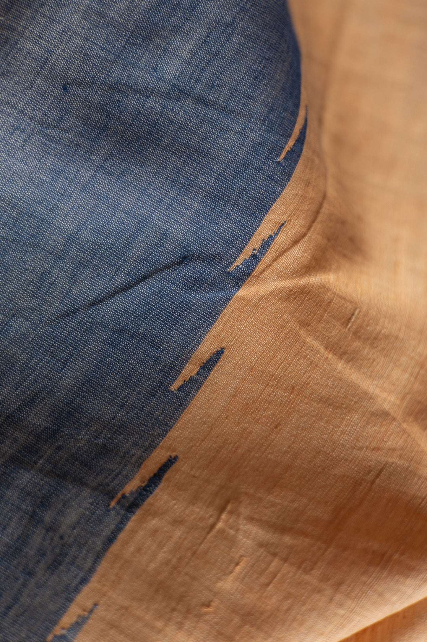 Peach and Blue Silk Cotton with Temple Border and Pallu Saree
