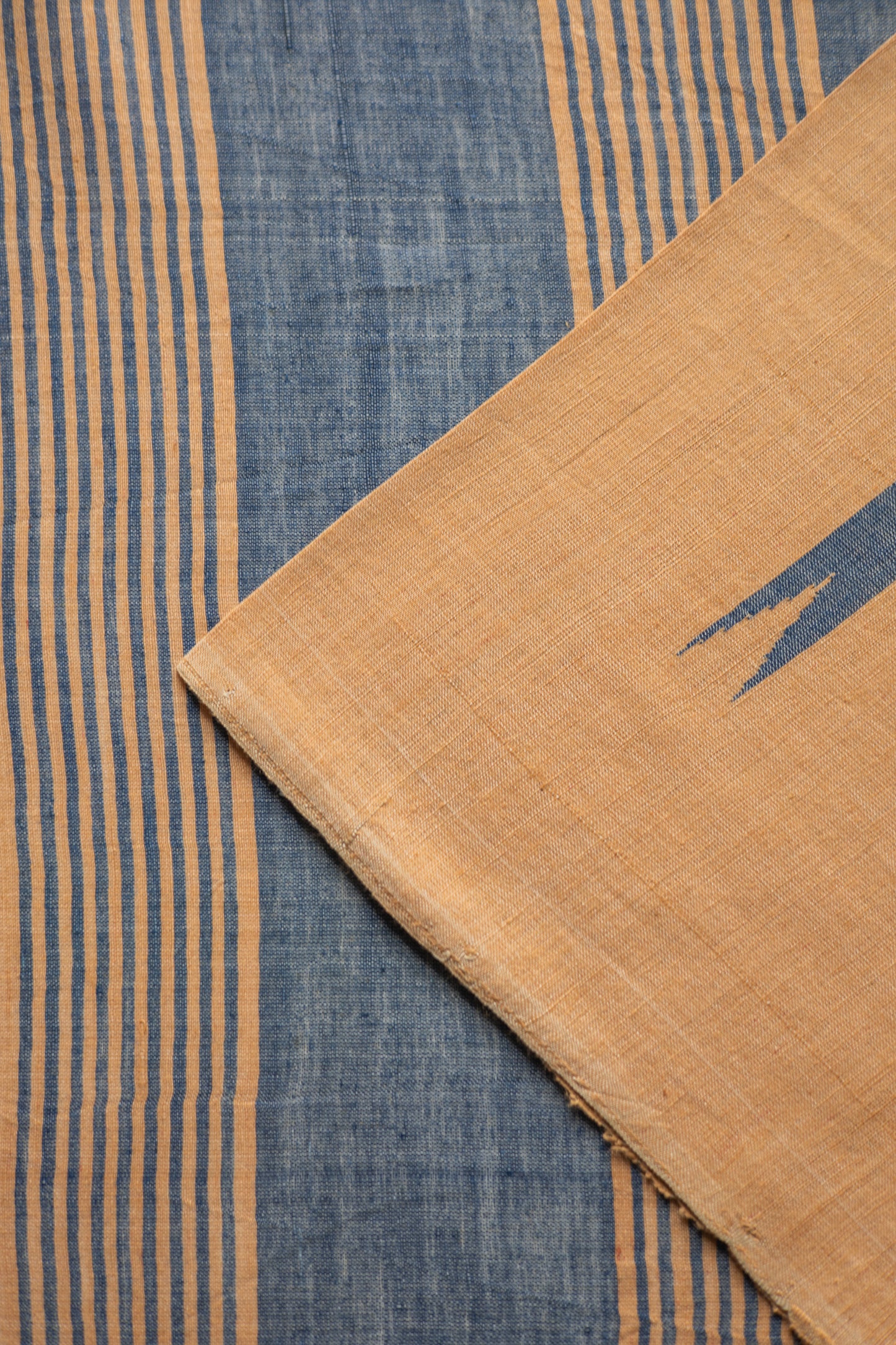 Peach and Blue Silk Cotton with Temple Border and Pallu Saree