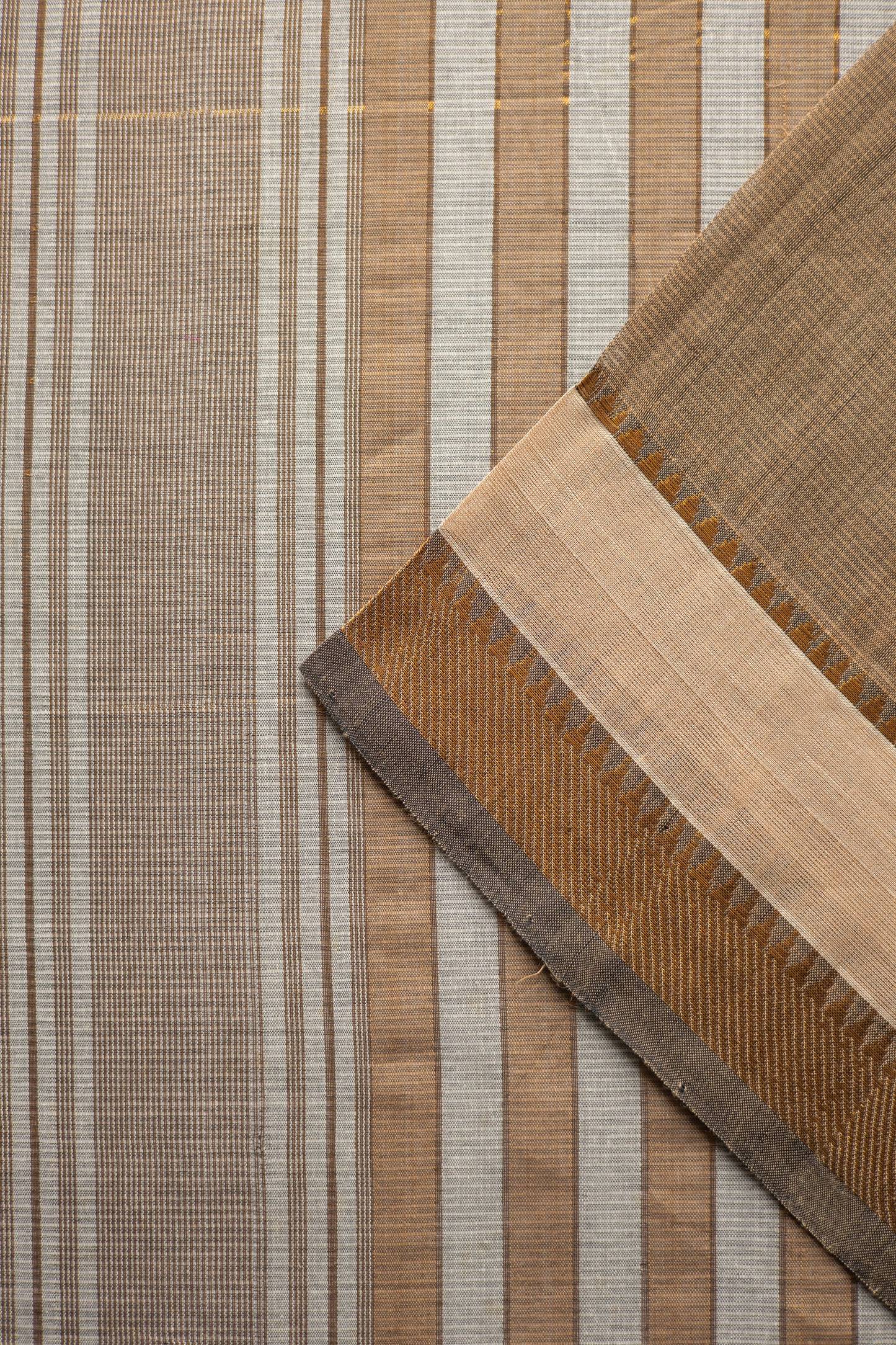 Brown Kota Cotton with Grey Striped Pallu Saree