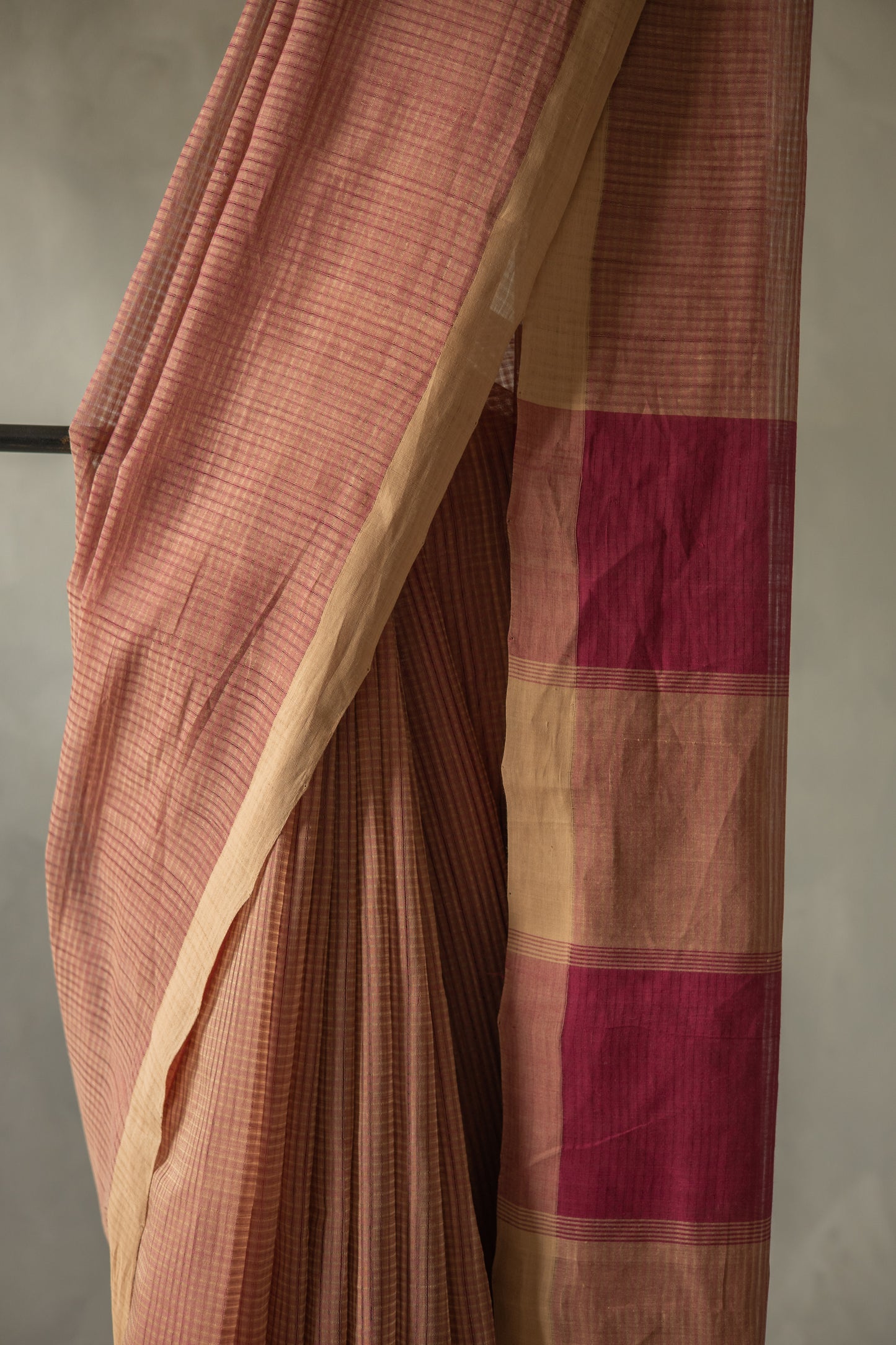 Light Brown Mangalagiri Cotton with Maroon Stripped Pallu  Saree