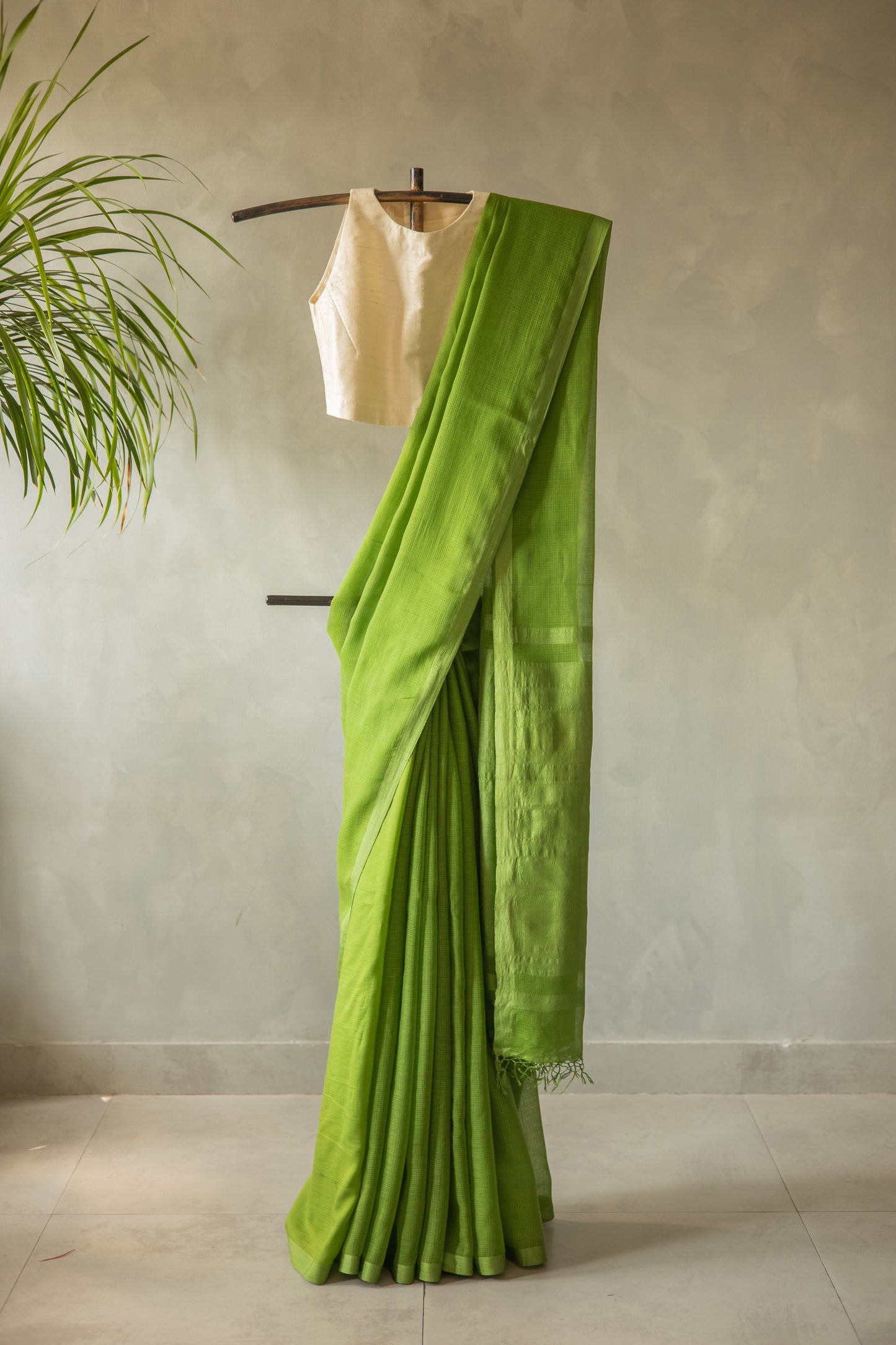 Green Kota Cotton with Kuchi Checks Saree