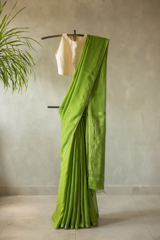 Green Kota Cotton with Kuchi Checks Saree