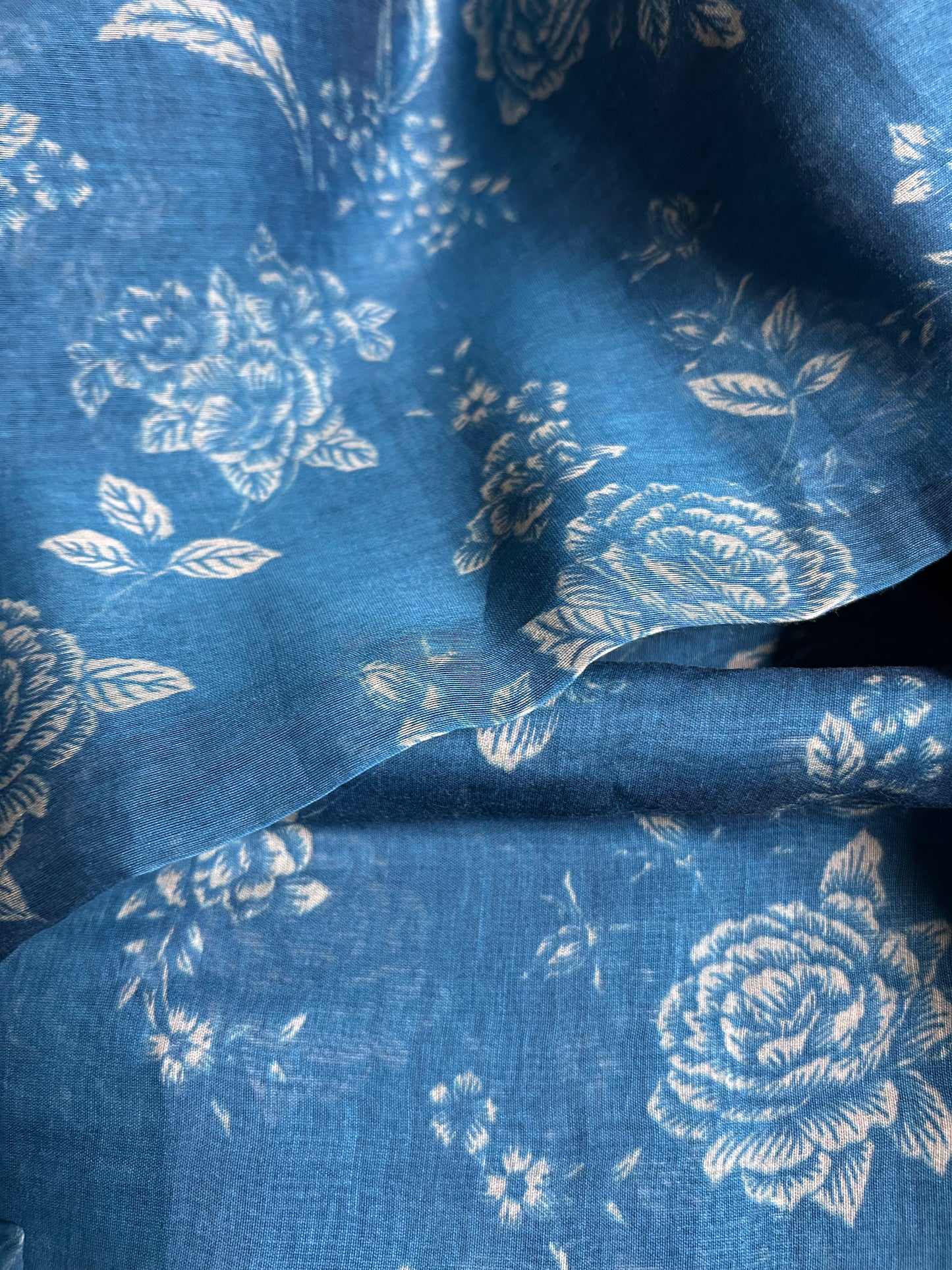 Chanderi Silk Cotton  Blue and white Floral Bouquet Print