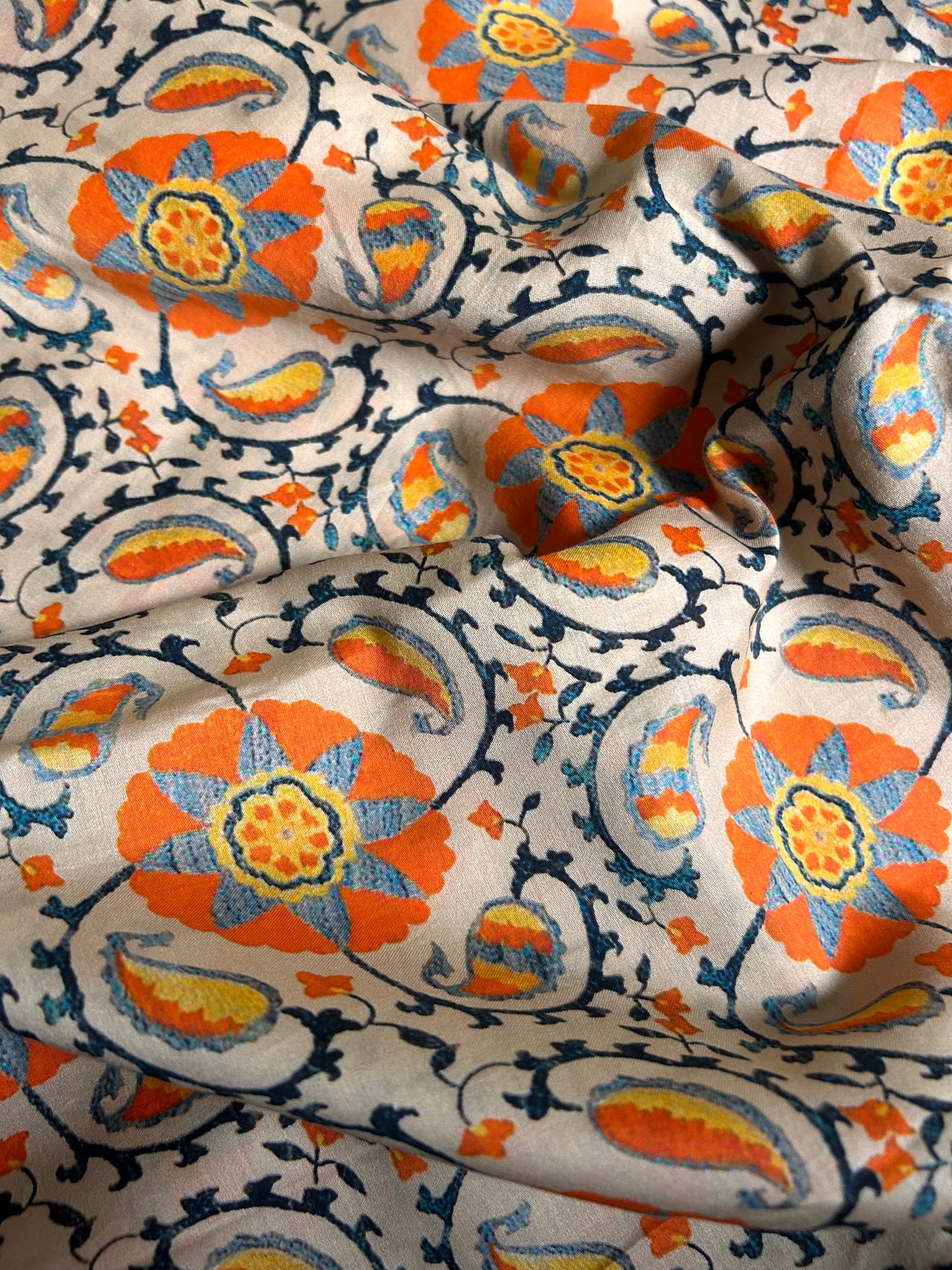 Floral Paisley Print on Cotton Satin