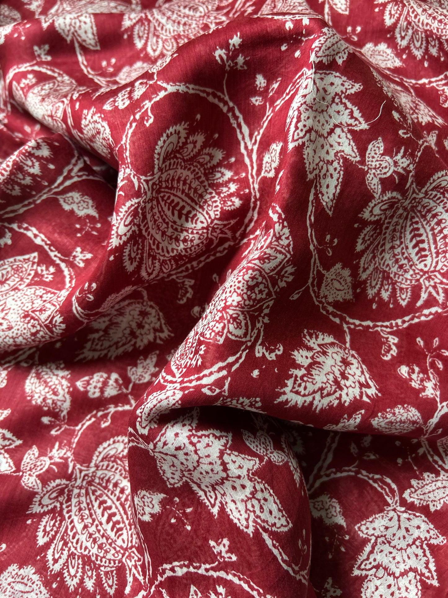 Red Indian Floral Paisley Print on Excel Silk