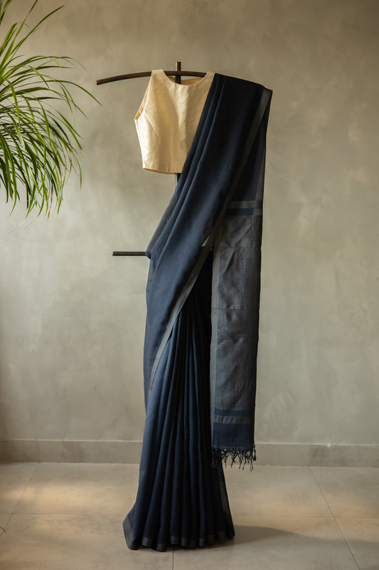 Dark Navy Blue Kota Cotton with Kuchi Checks Saree