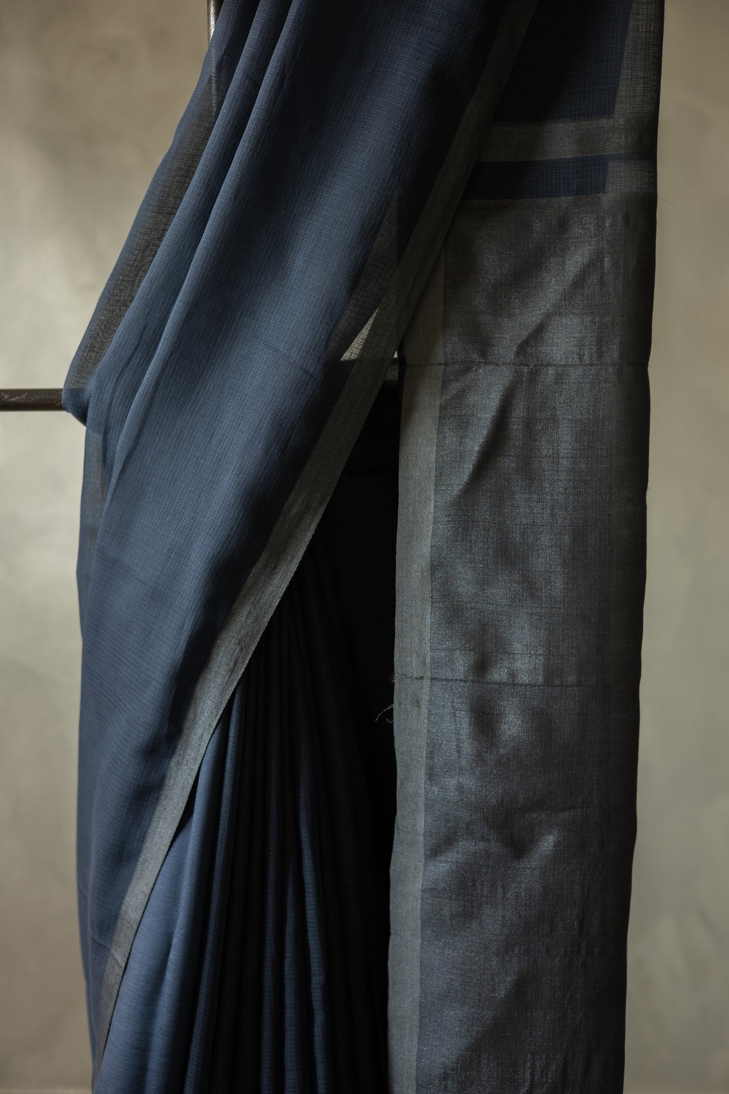 Dark Navy Blue Kota Cotton with Kuchi Checks Saree