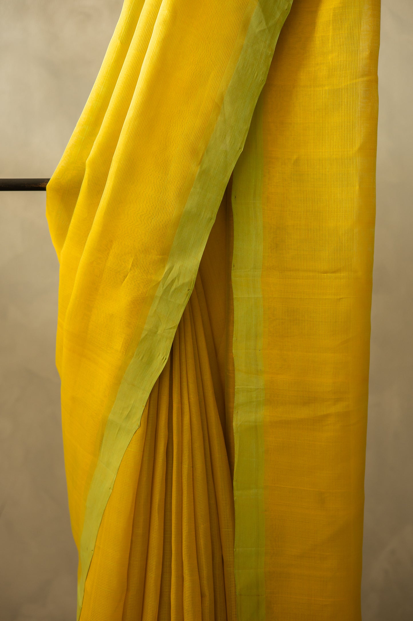 Yellow with Green Border Mangalagiri Silk Cotton Saree