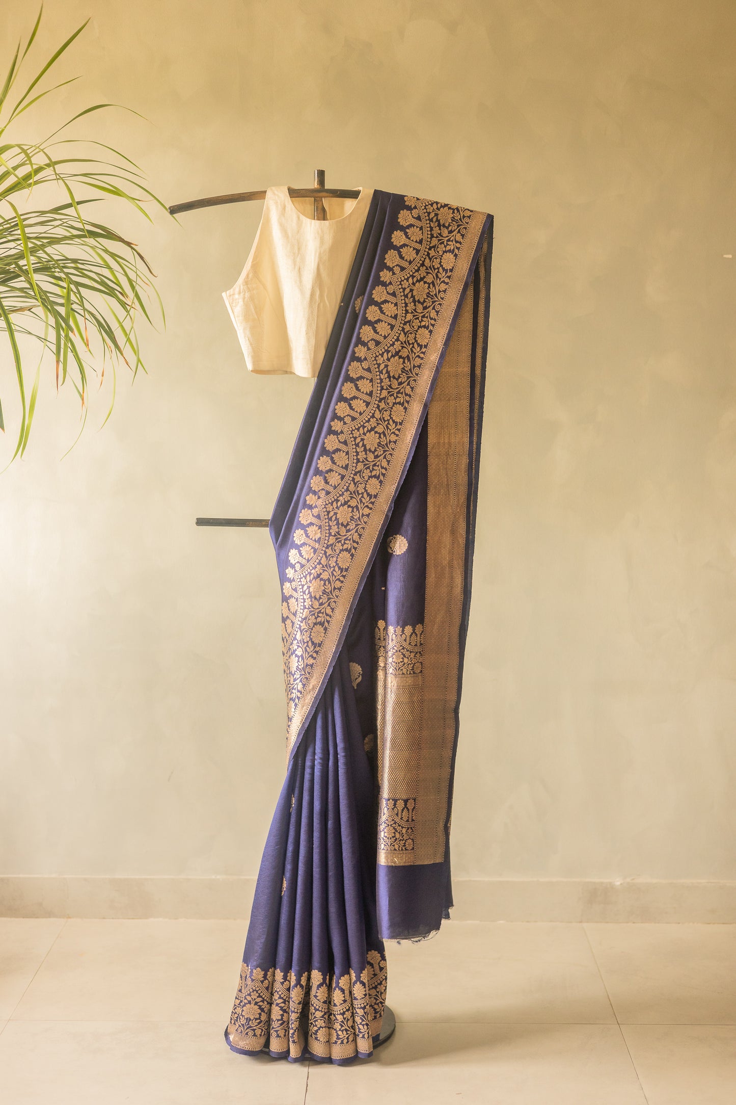 Royal Blue Pure Chanderi Silk with Elaborate Motifs Border Saree