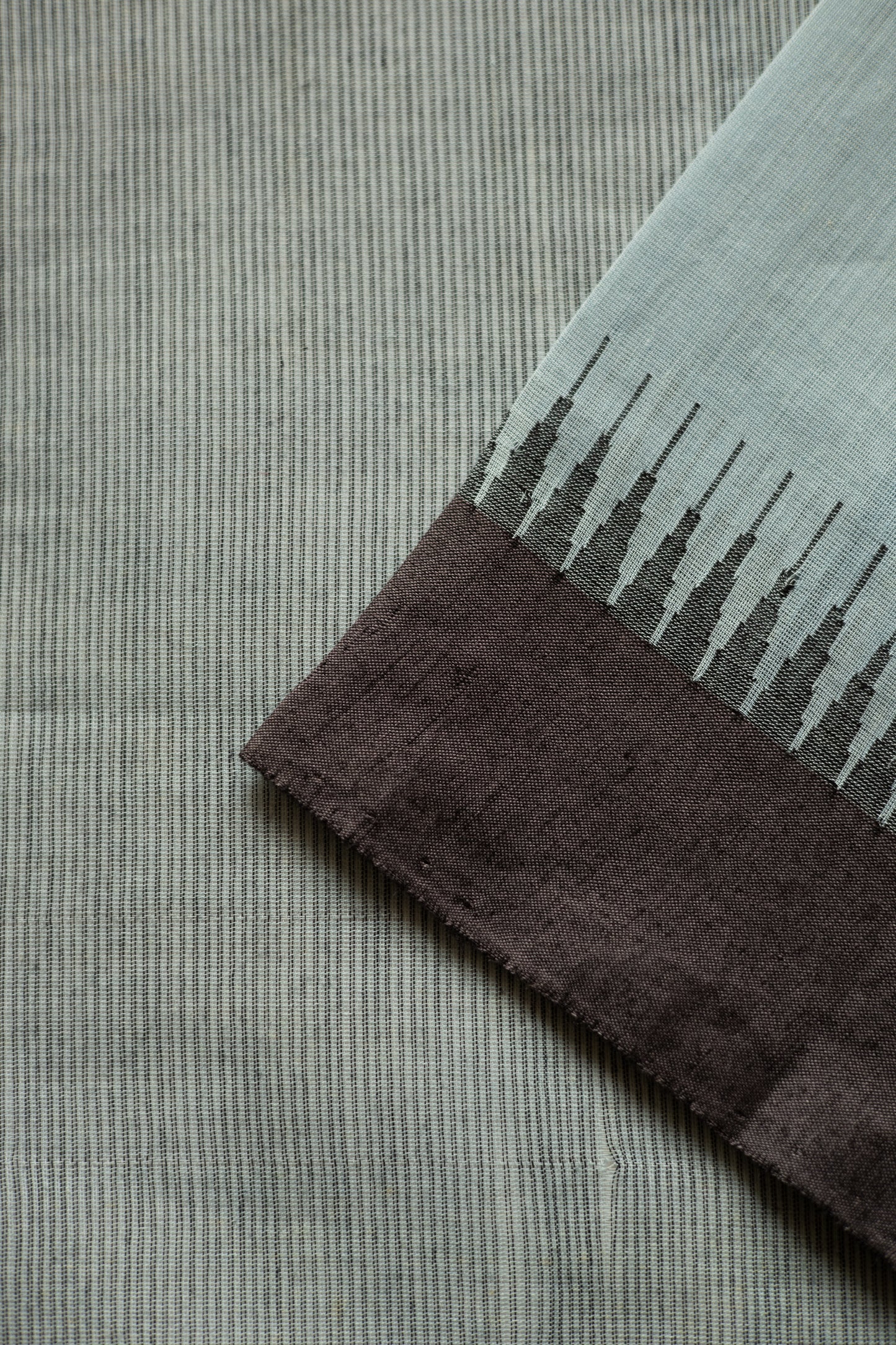 Powder Blue Mangalagiri Cotton with Dark Grey Border and Stripped Pallu Saree