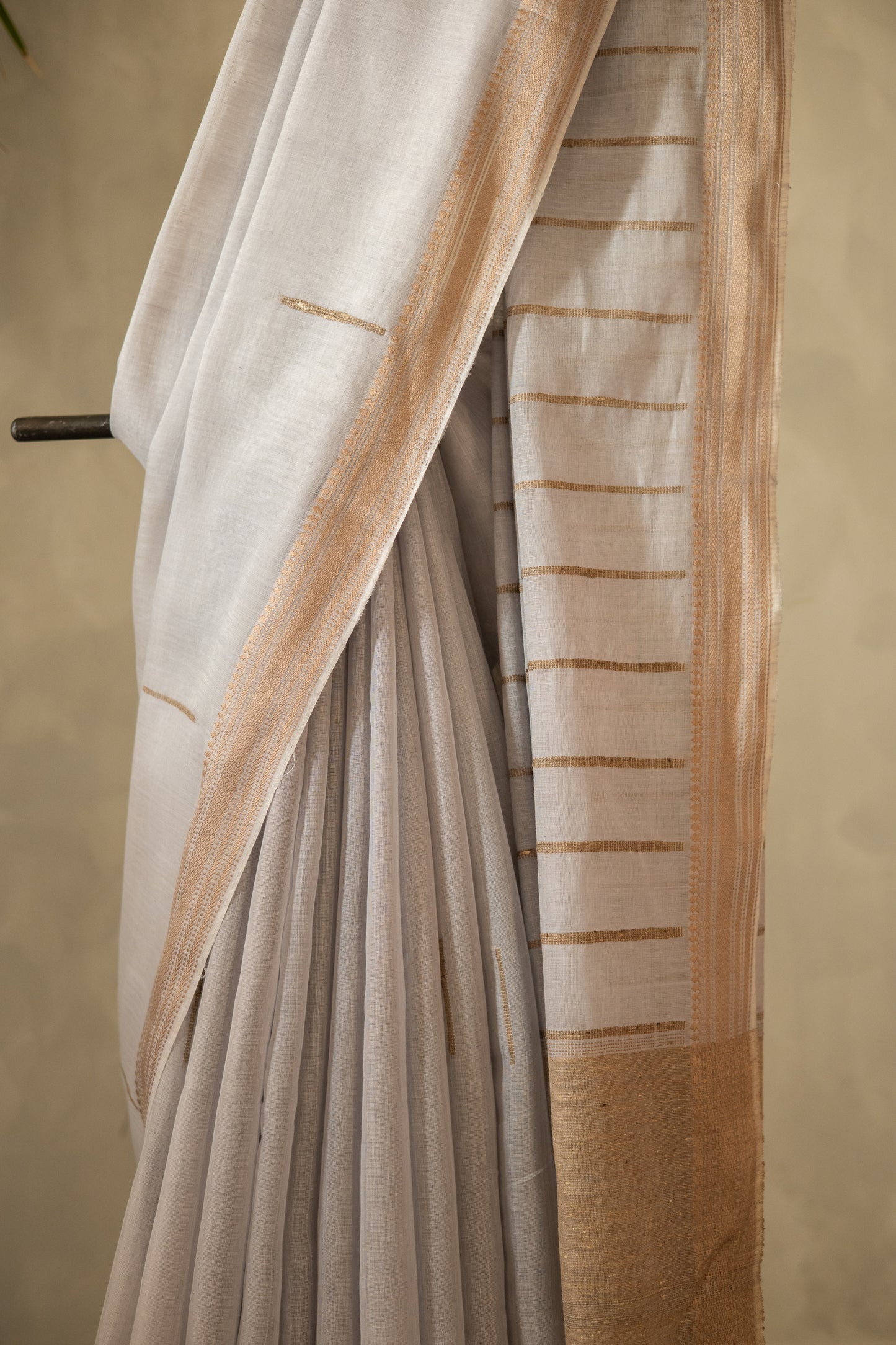 Grey Silk Cotton Saree with Random Khapa Striped Saree