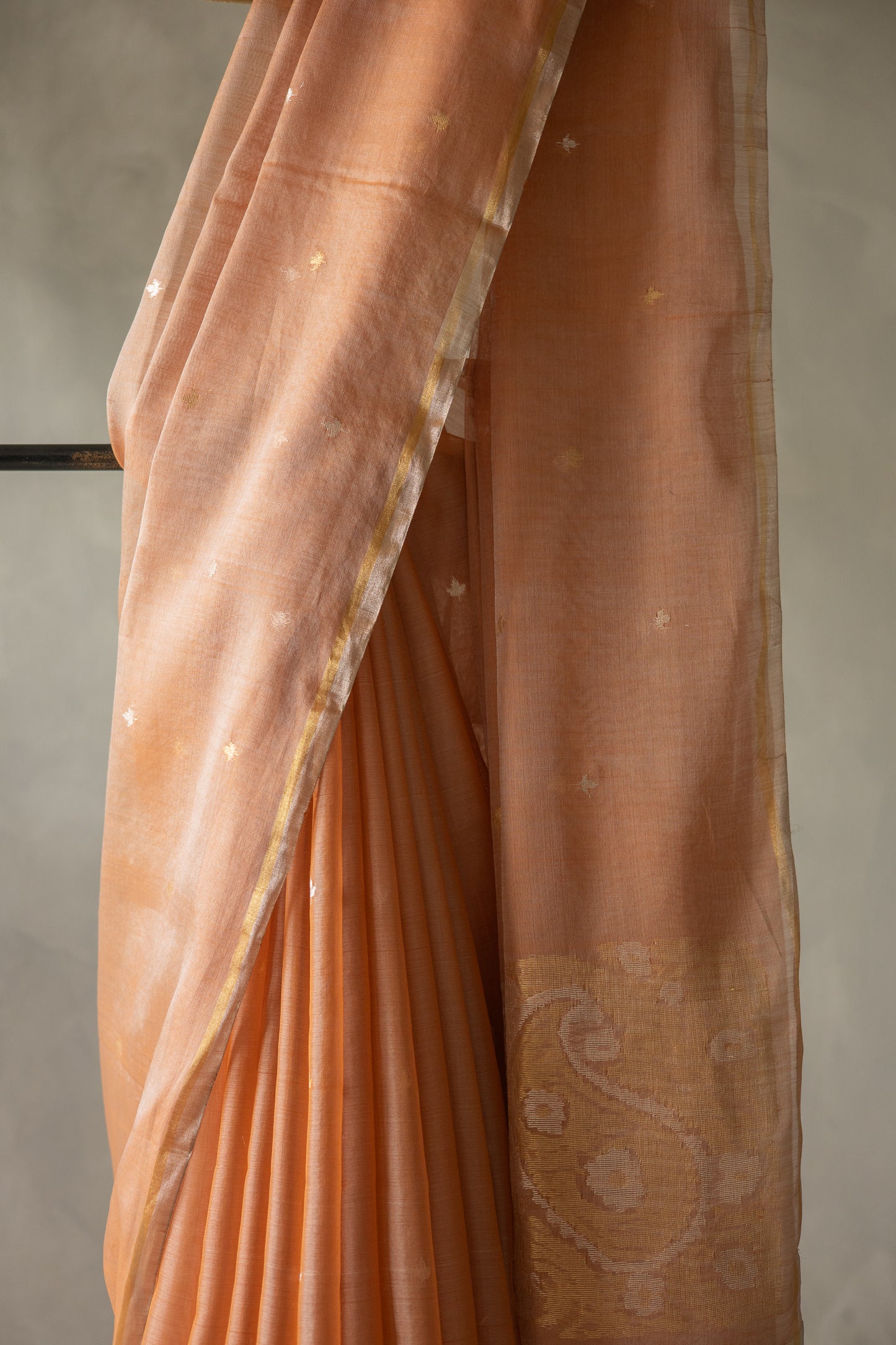 Light Brown Silk Cotton Autum Leaf Motif Saree
