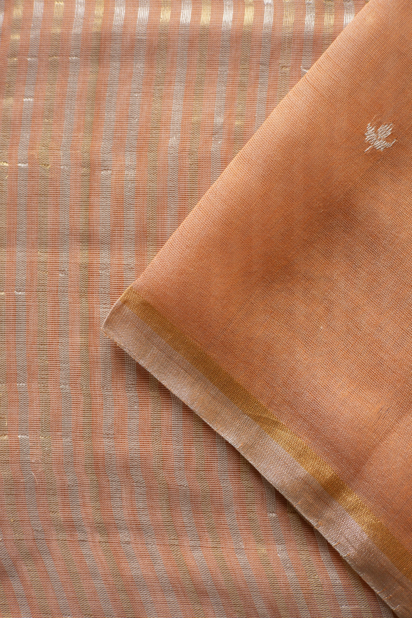 Light Brown Silk Cotton Autum Leaf Motif Saree