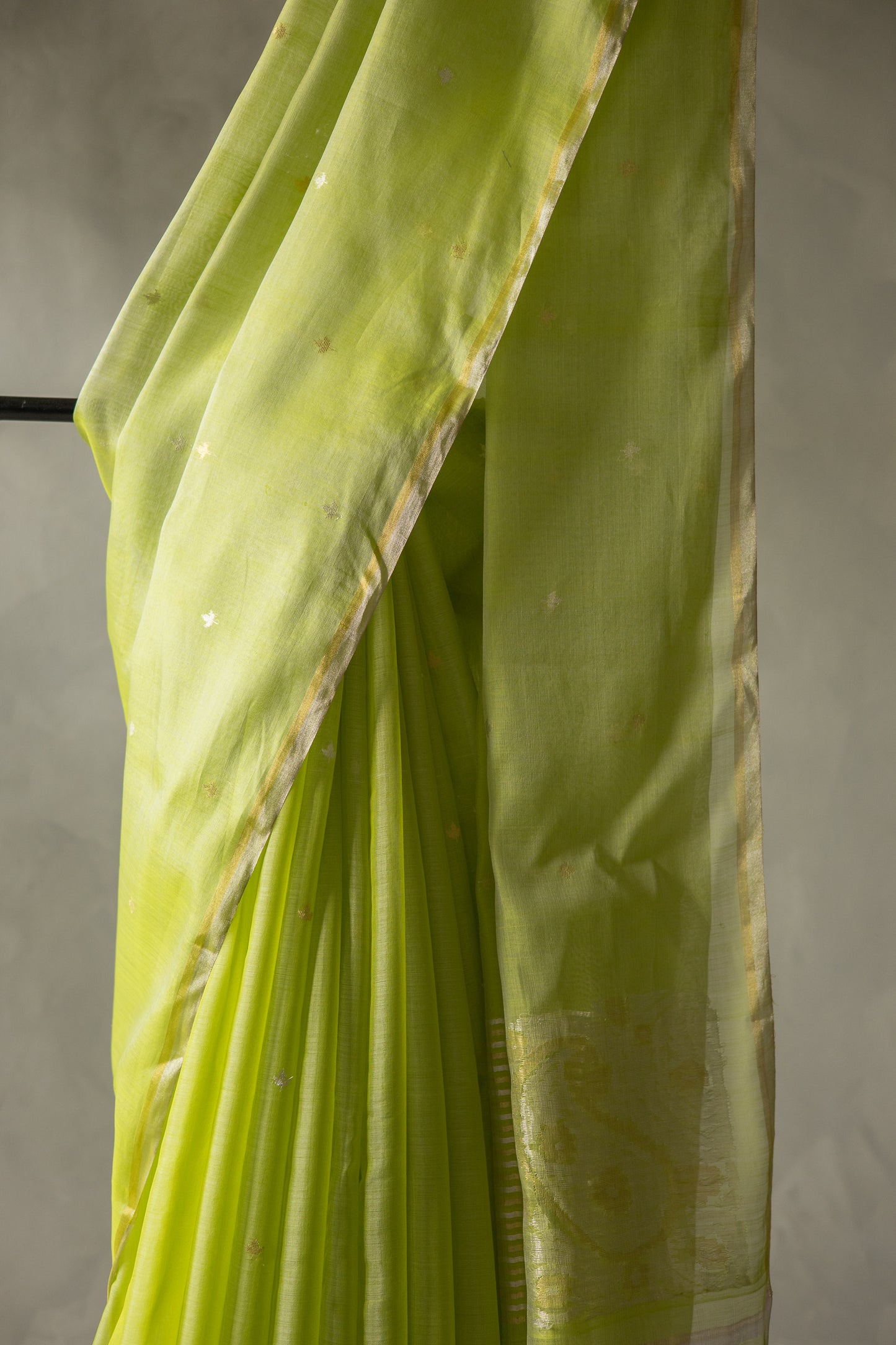 Green Silk Cotton Autum Leaf Motif Saree