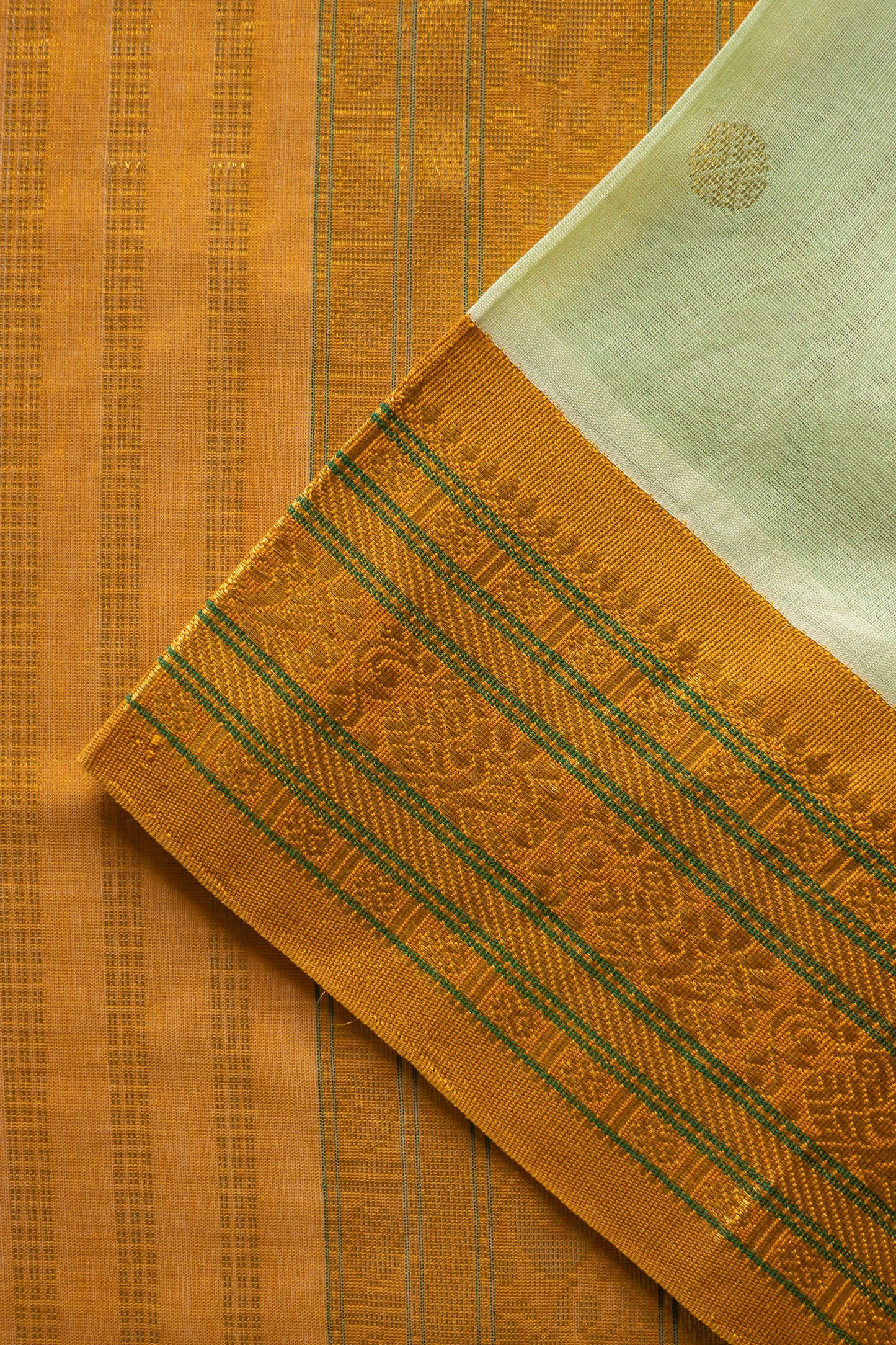 Pista Green Silk Cotton with Gold Motif and Traditional Border Saree