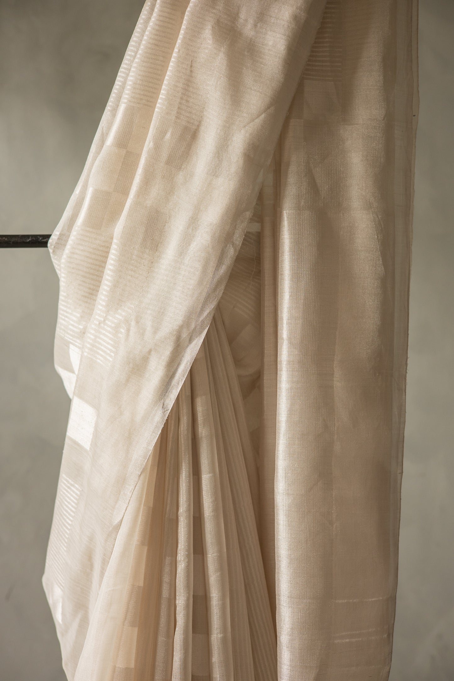 Silver Silk Cotton All Over Zari Striped and Zari Boxes Body Saree