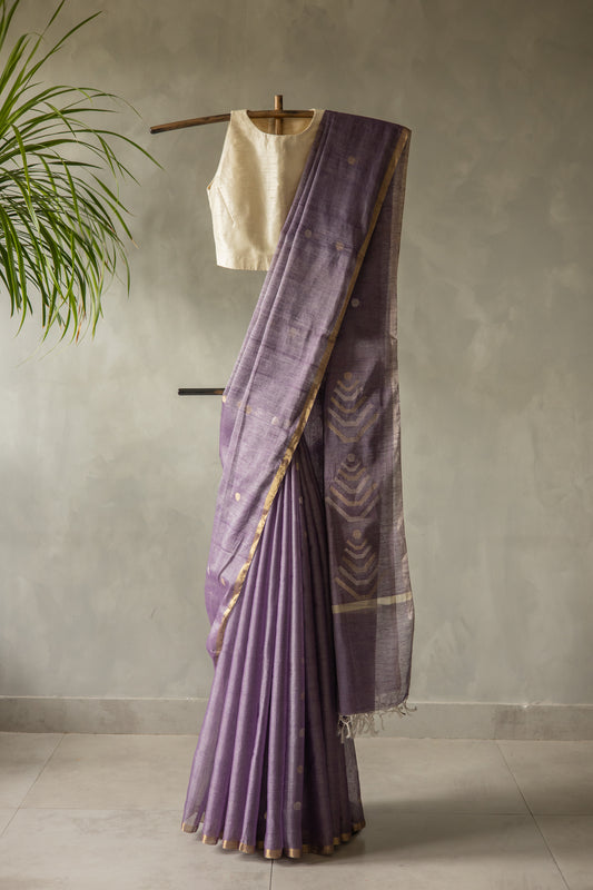 Purple Silk Cotton All Over Polka Bengal Jala Pallu Saree