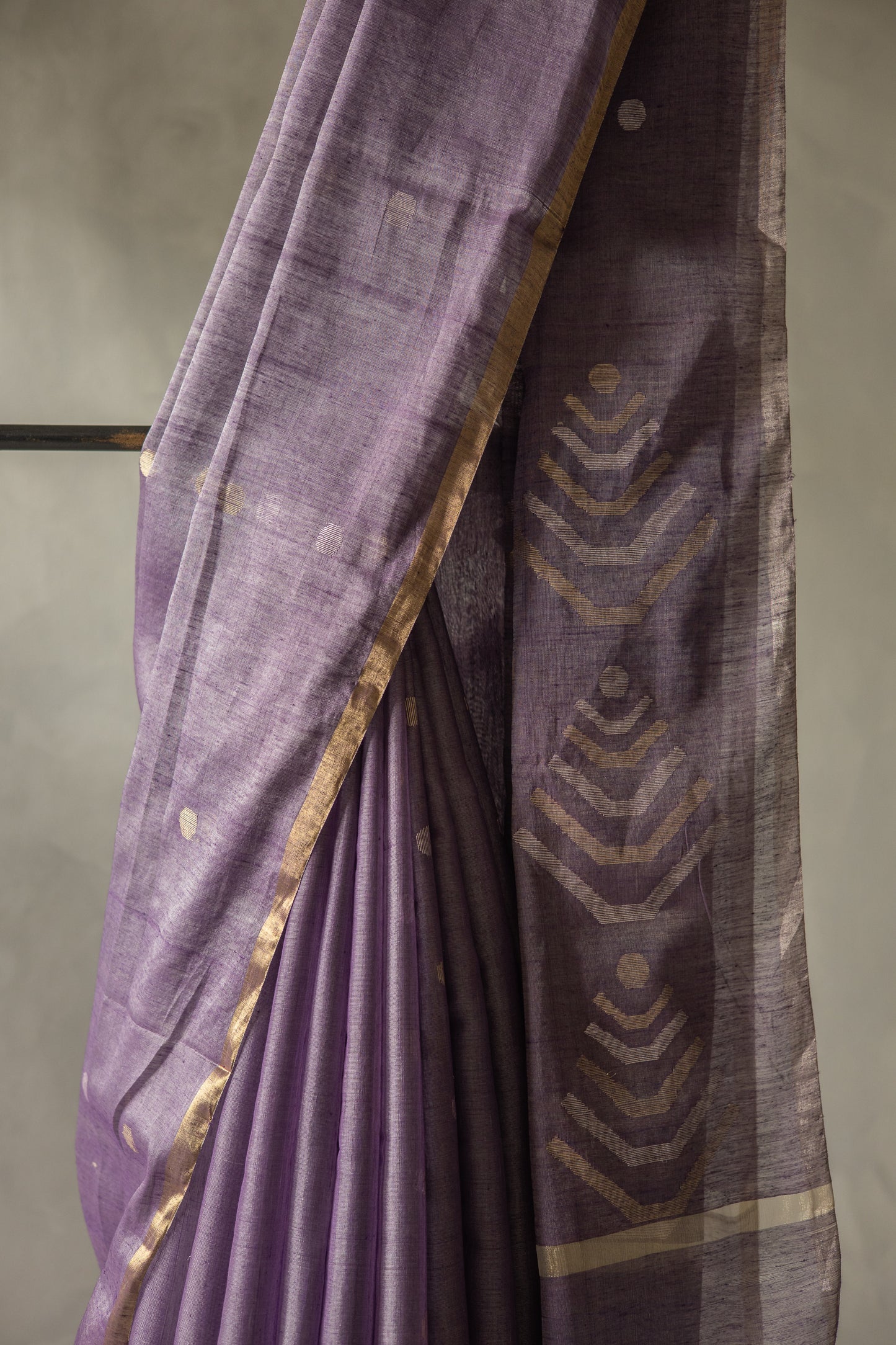 Purple Silk Cotton All Over Polka Bengal Jala Pallu Saree