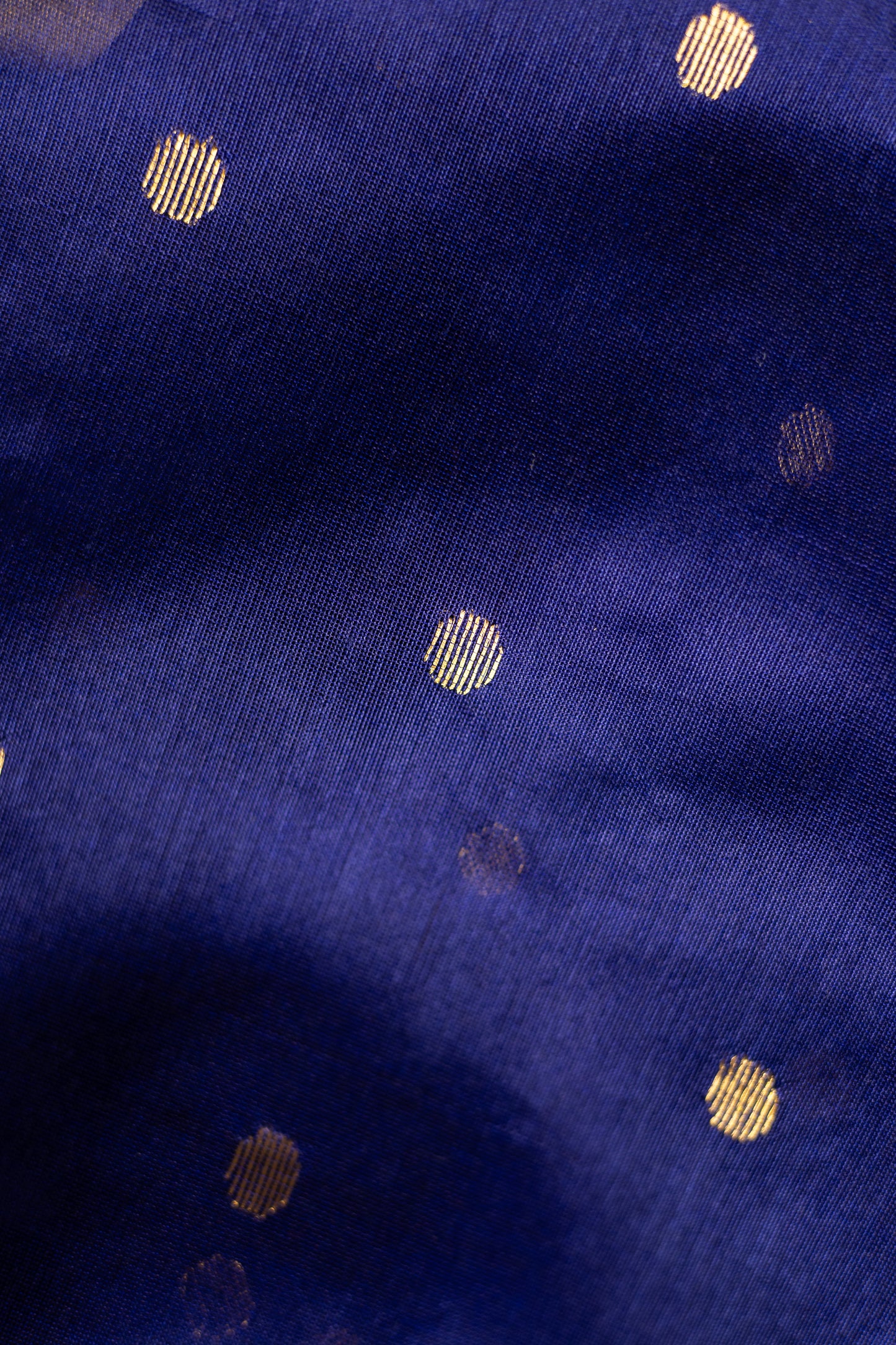 Dark Blue Chanderi Silk with Round Motif with Striped Pallu Saree