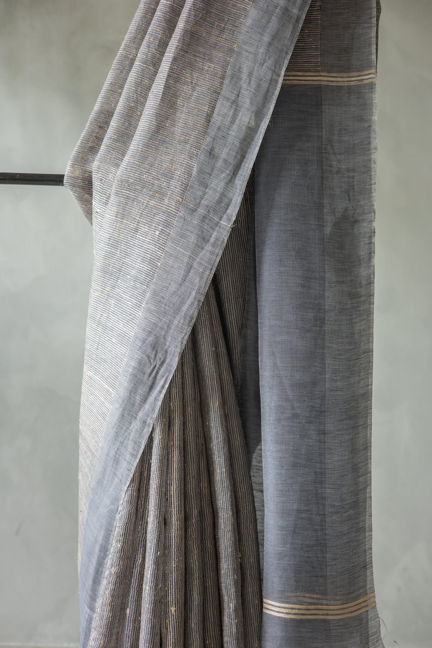 Grey Linen Cotton with Dark Grey Border and Pallu Saree