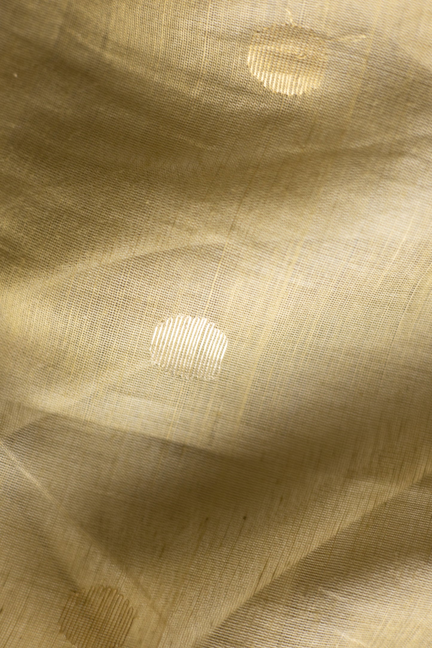 Beige Silk Cotton All Over Polka Bengal Jala Pallu Saree