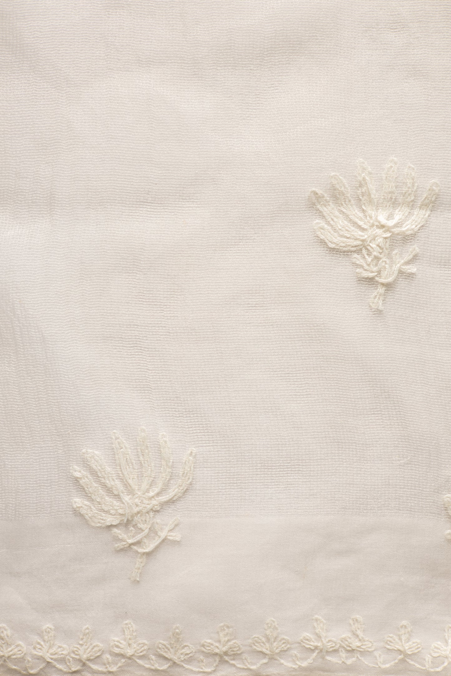 White Leno Silk Organza with Self Thread Embroidery Saree