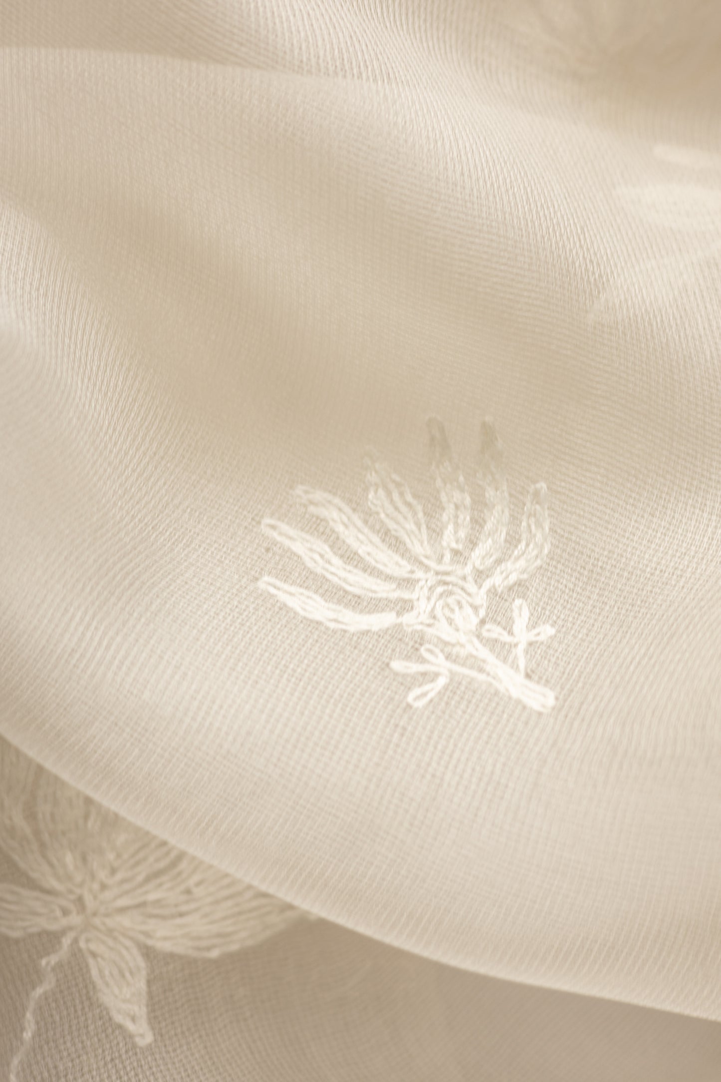 White Leno Silk Organza with Self Thread Embroidery Saree