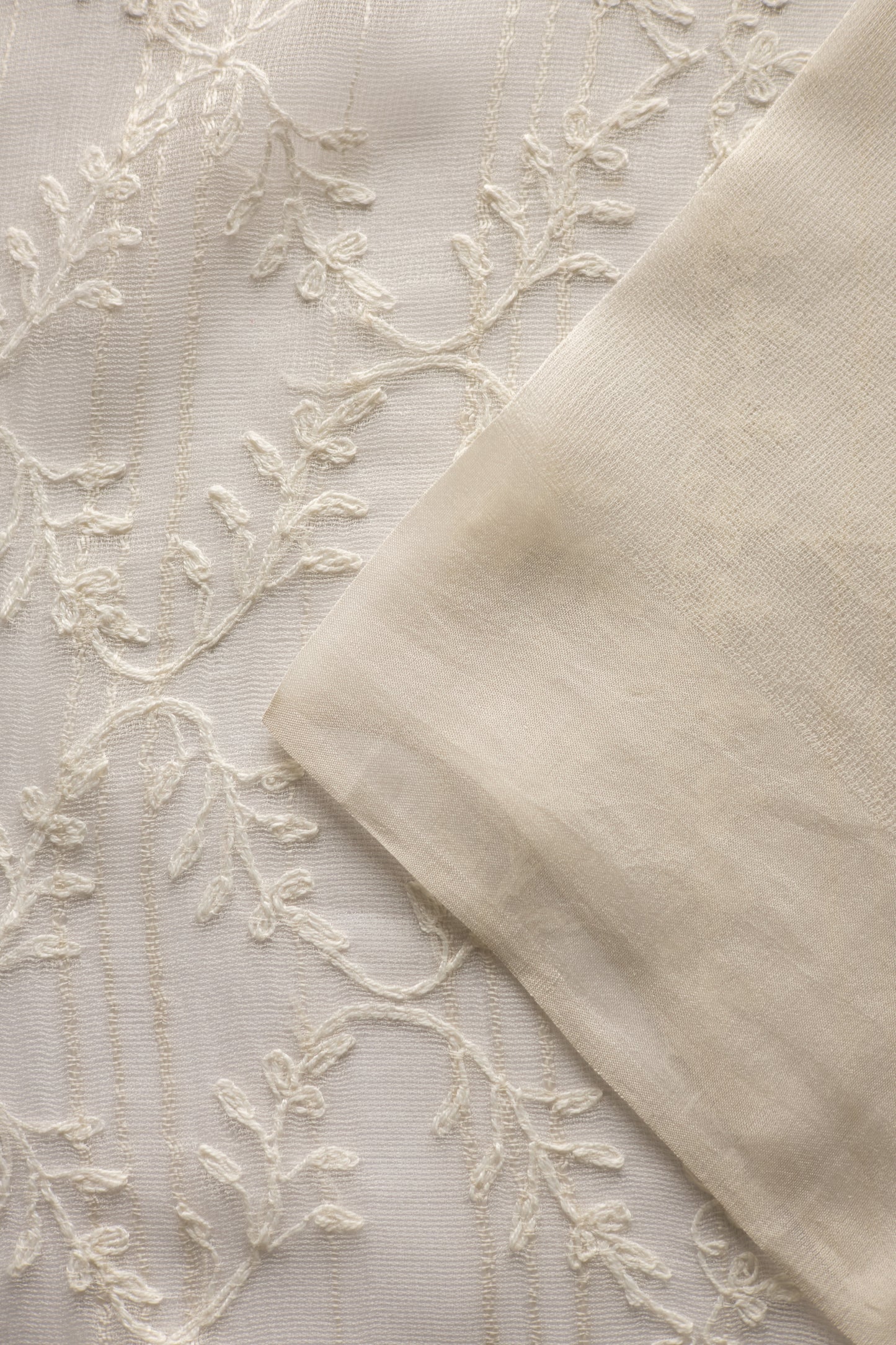 White Leno Silk Organza with Self Thread Embroidery Saree