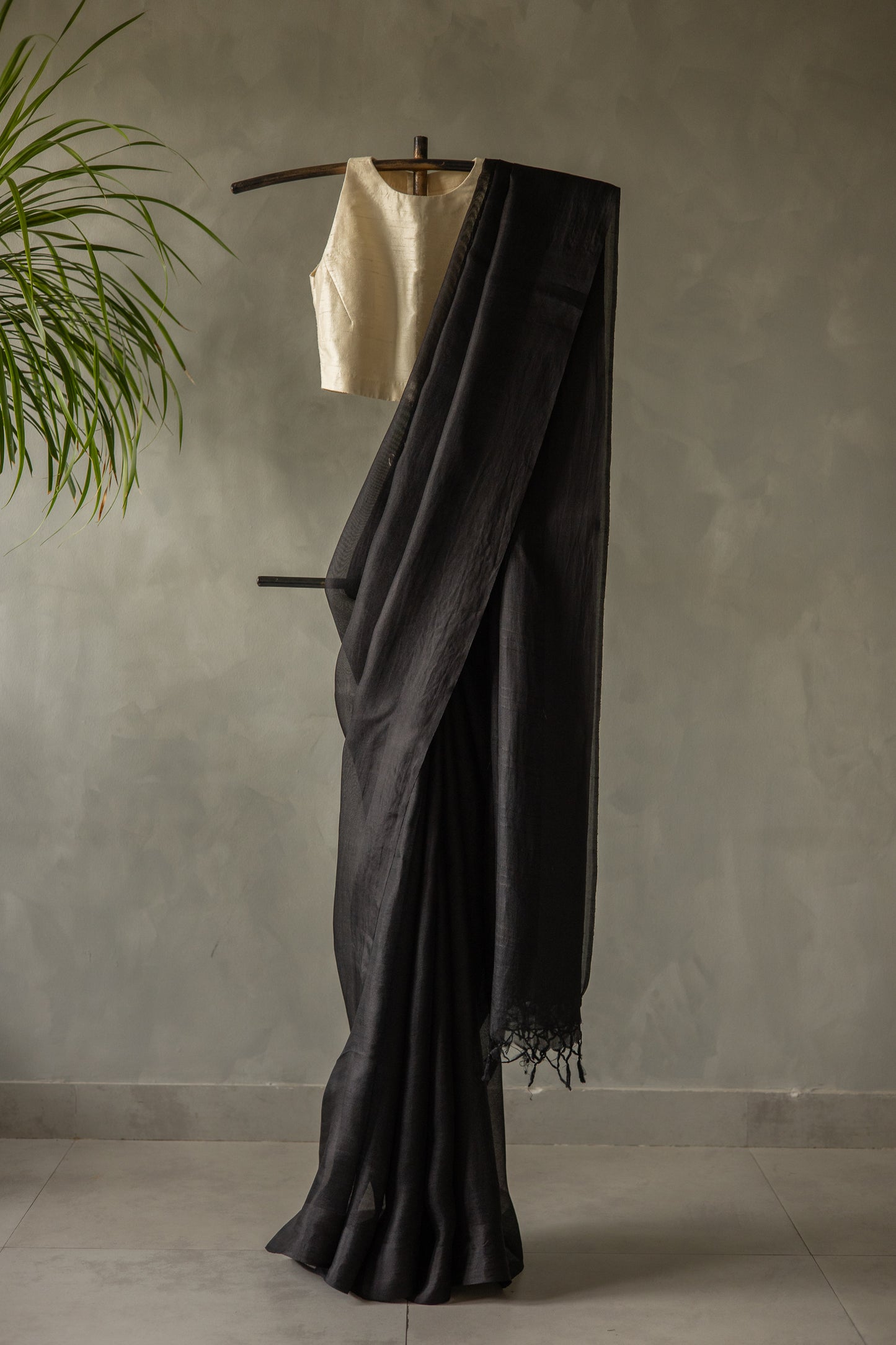 Black Leno Silk Organza Saree