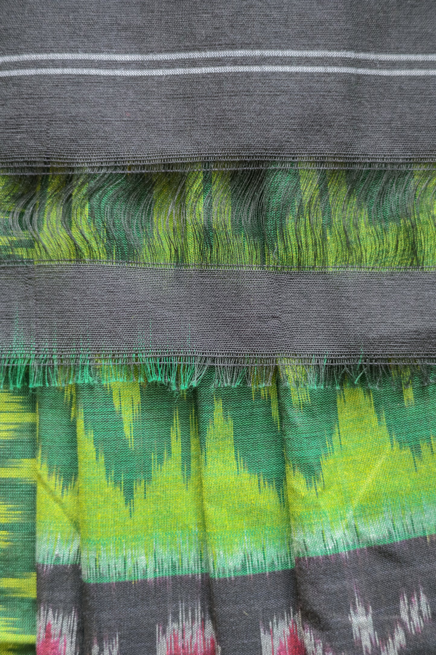 Green Ikat Cotton with Black Border Saree