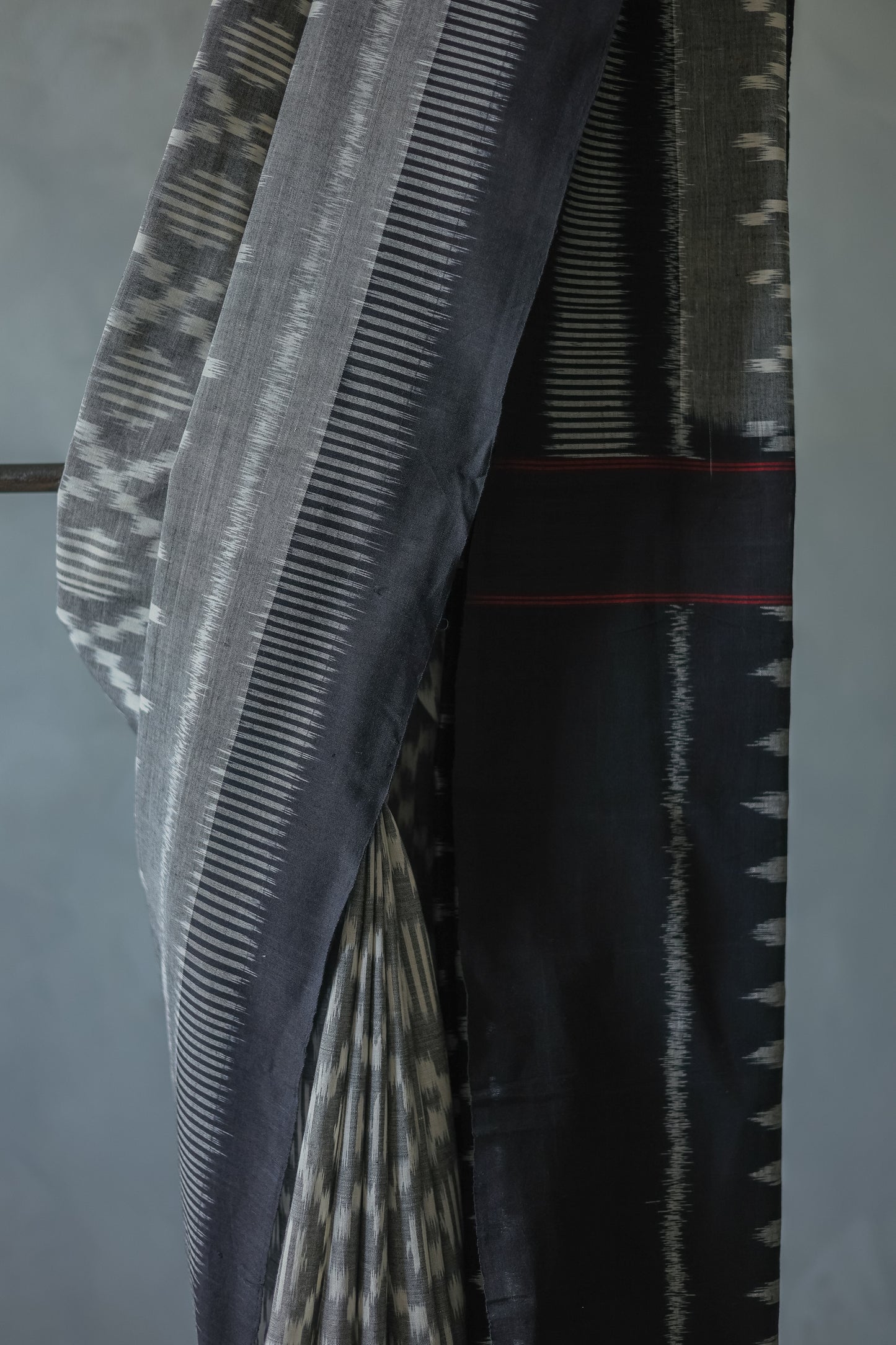 Grey Ikat Cotton with Black Border Saree