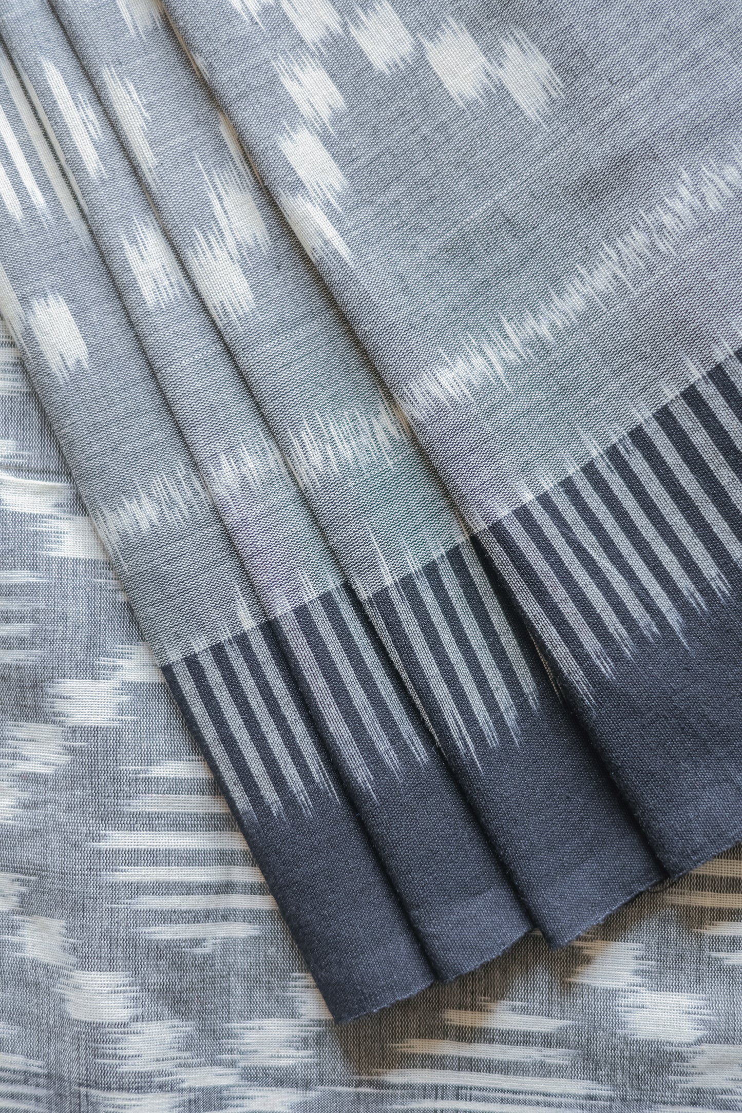 Grey Ikat Cotton with Black Border Saree