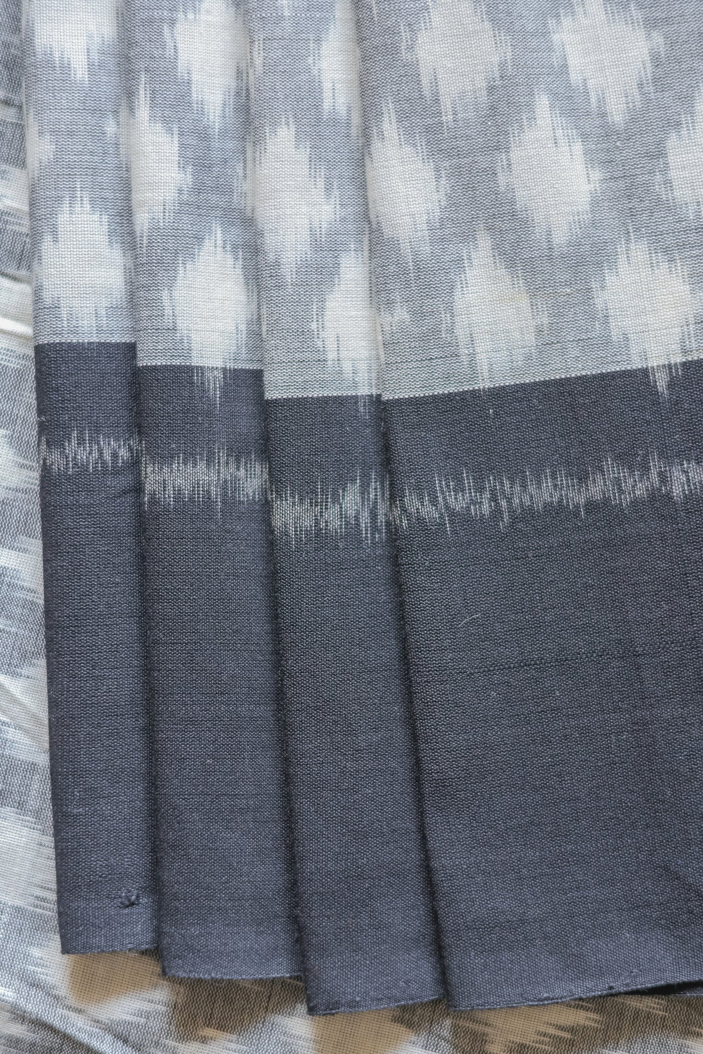 Grey and White Ikat with Black Border Saree