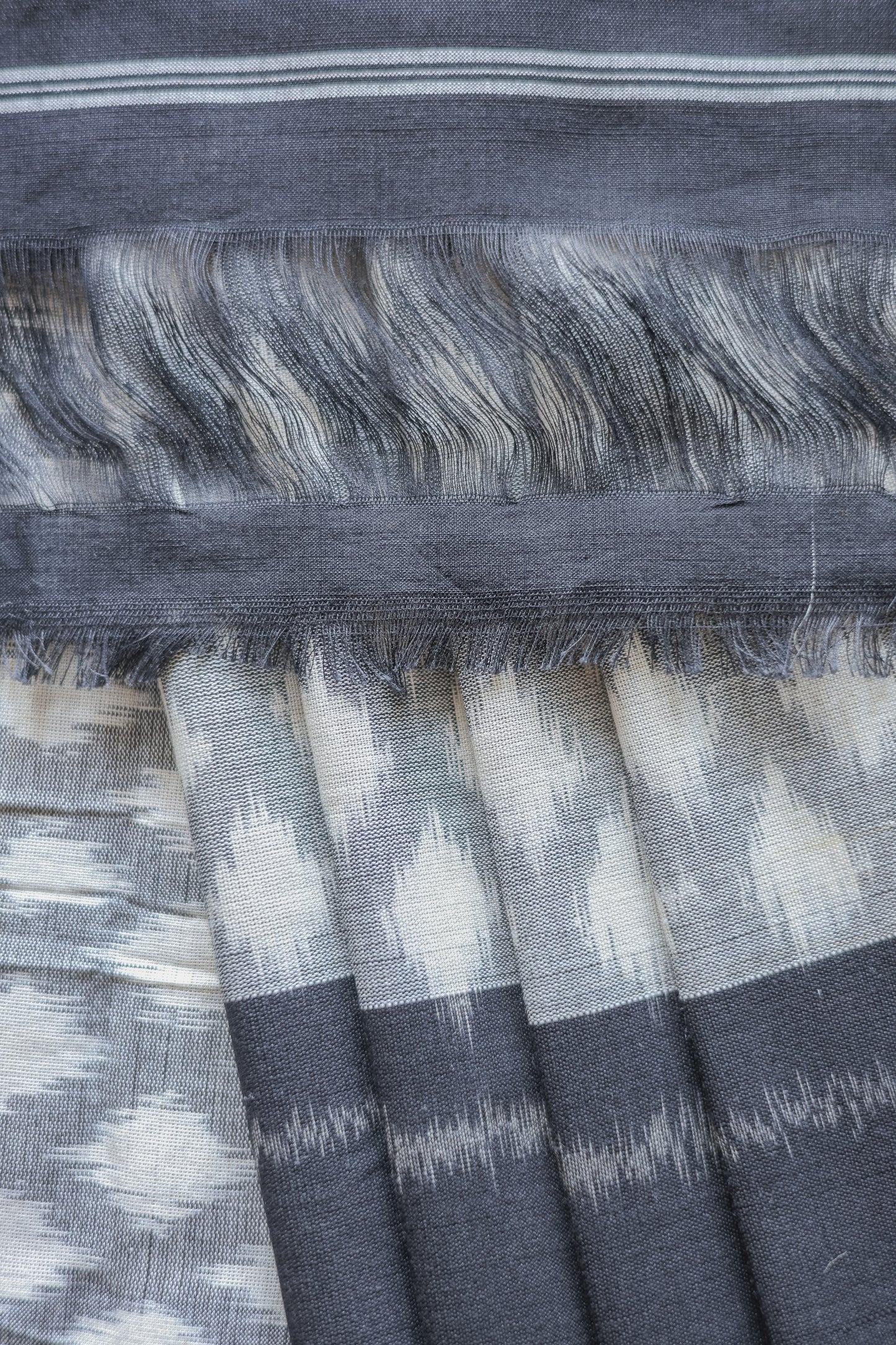 Grey and White Ikat with Black Border Saree