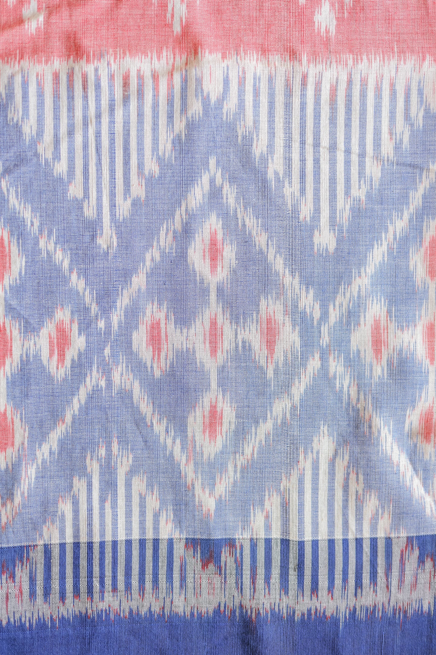 Orange and Blue Ikat Cotton with Blue Border Saree