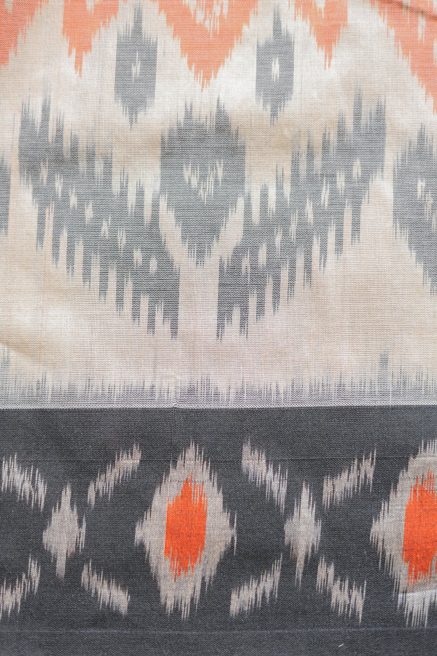 Orange and White Ikat Cotton with Black Border Saree