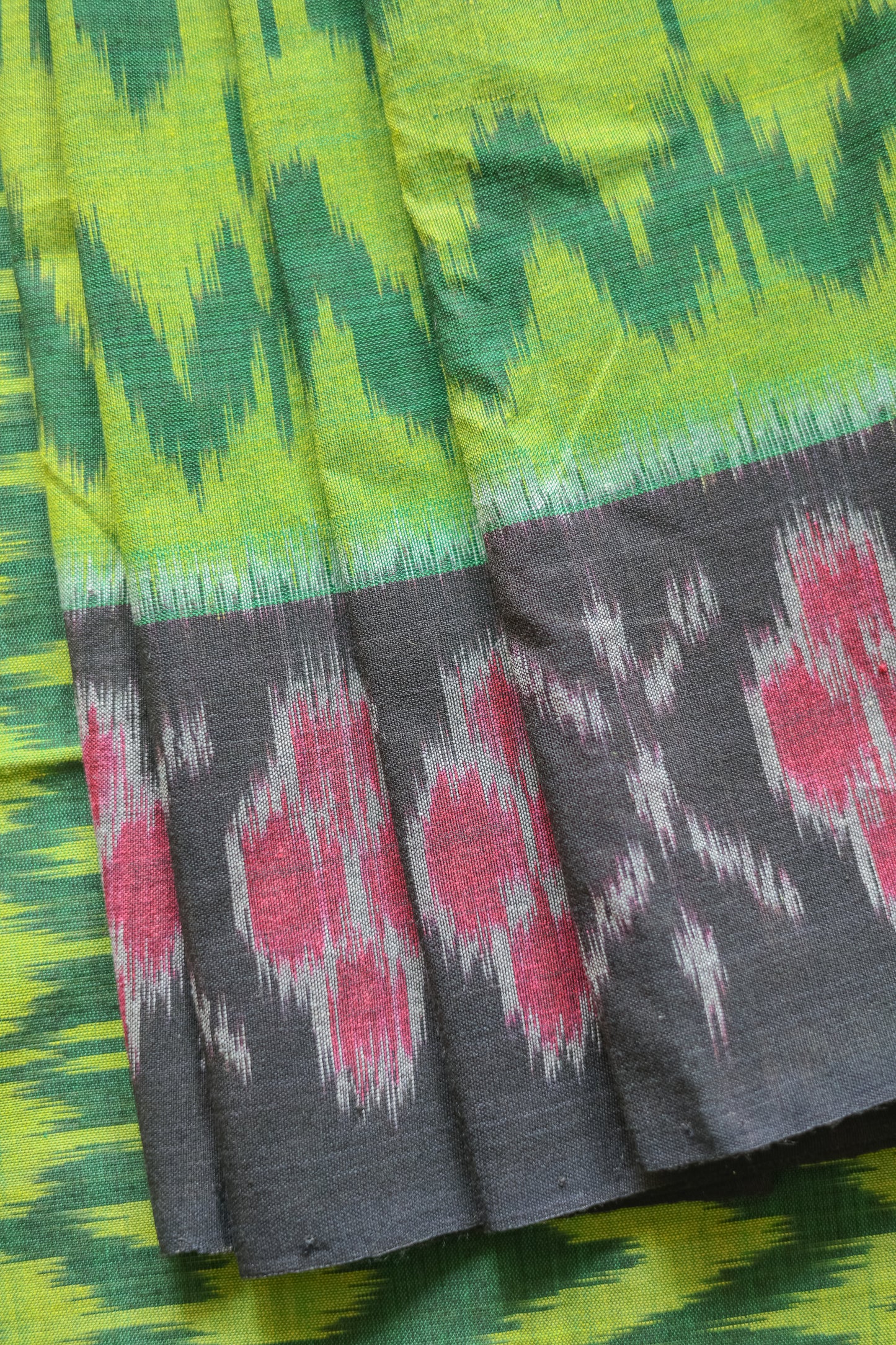 Green Ikat Cotton with Black Border Saree