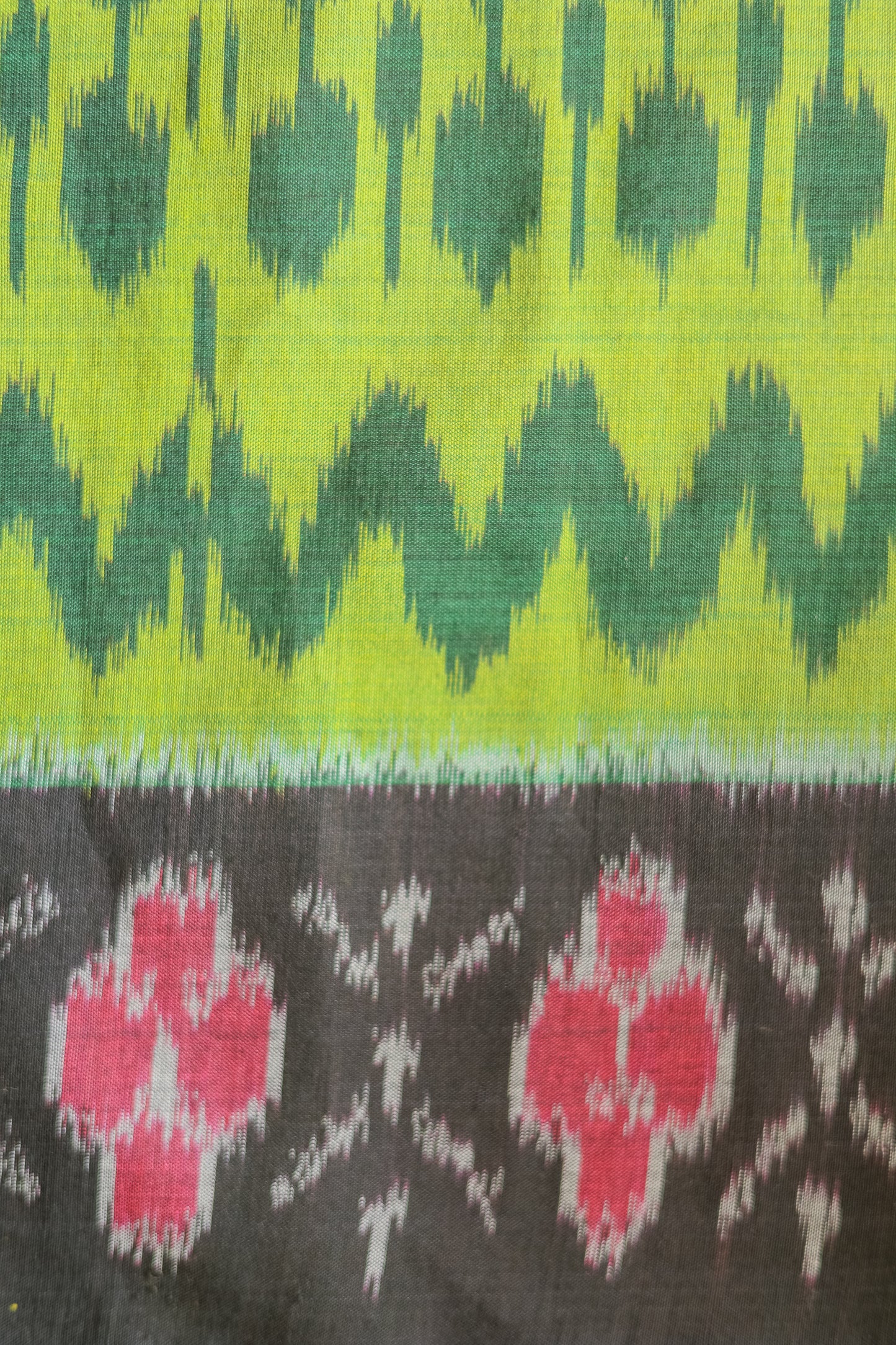 Green Ikat Cotton with Black Border Saree