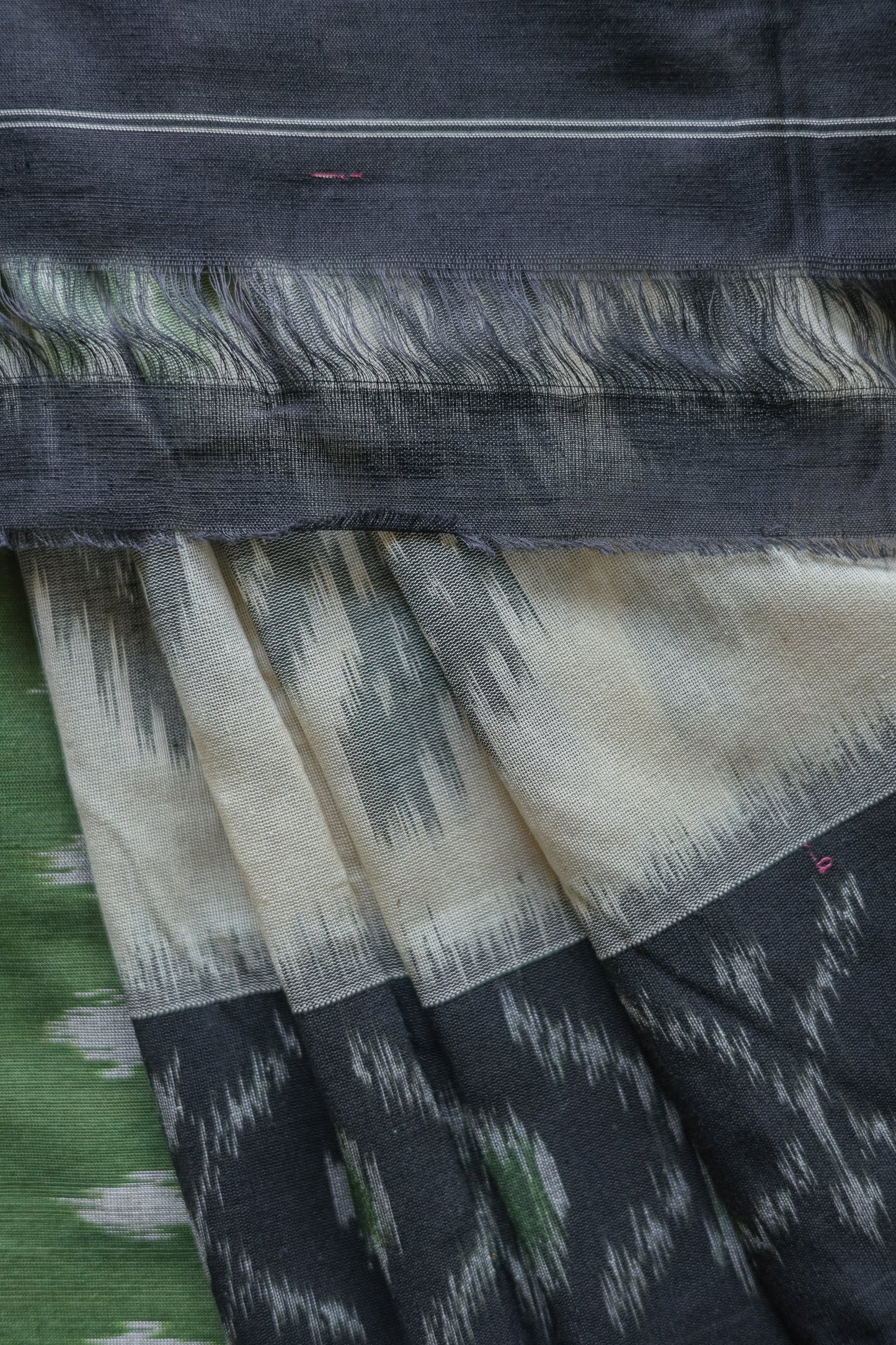 Off White Ikat Cotton with Black Border Saree