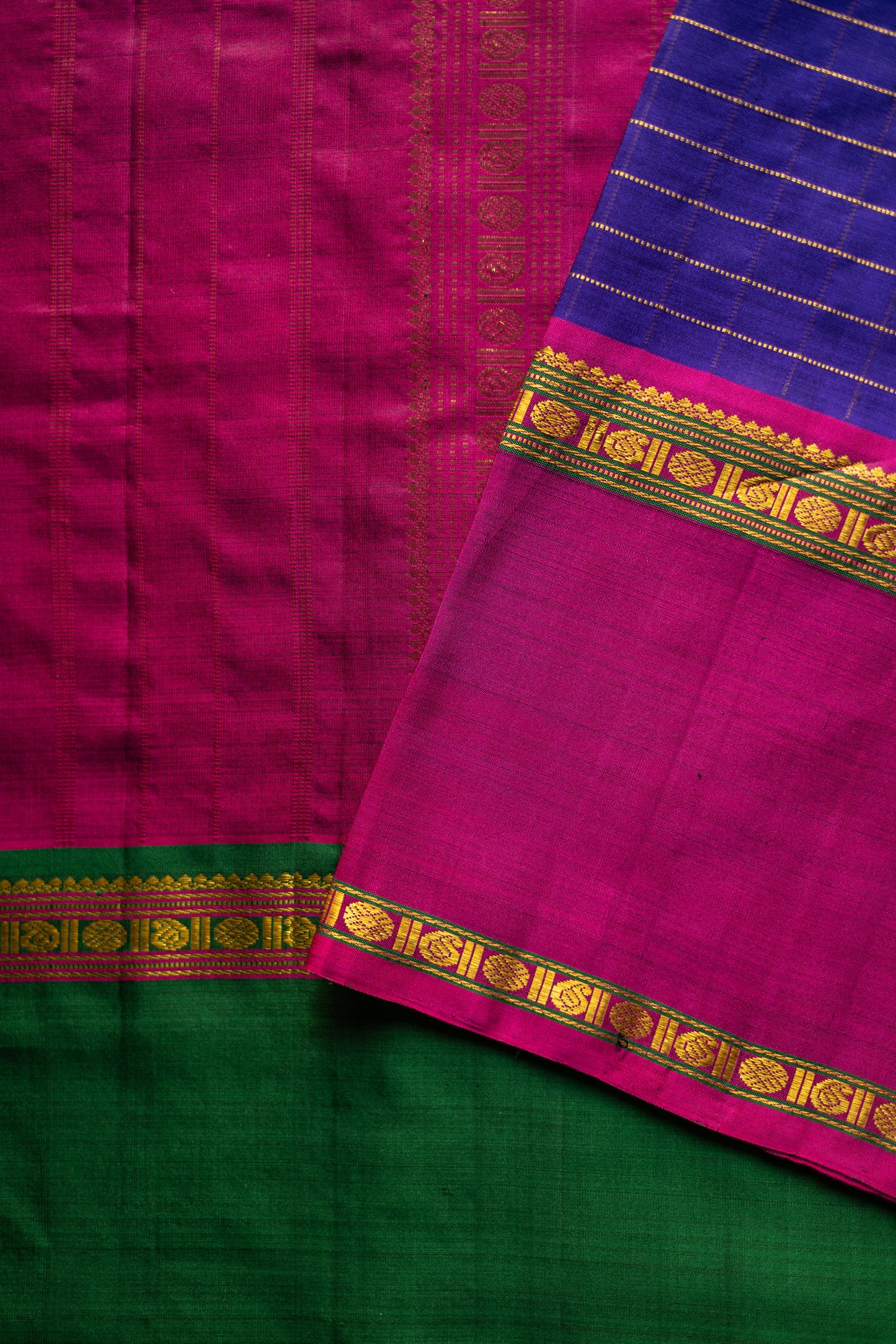 Violet Checks Kanjivaram Silk with Dark Pink Pallu