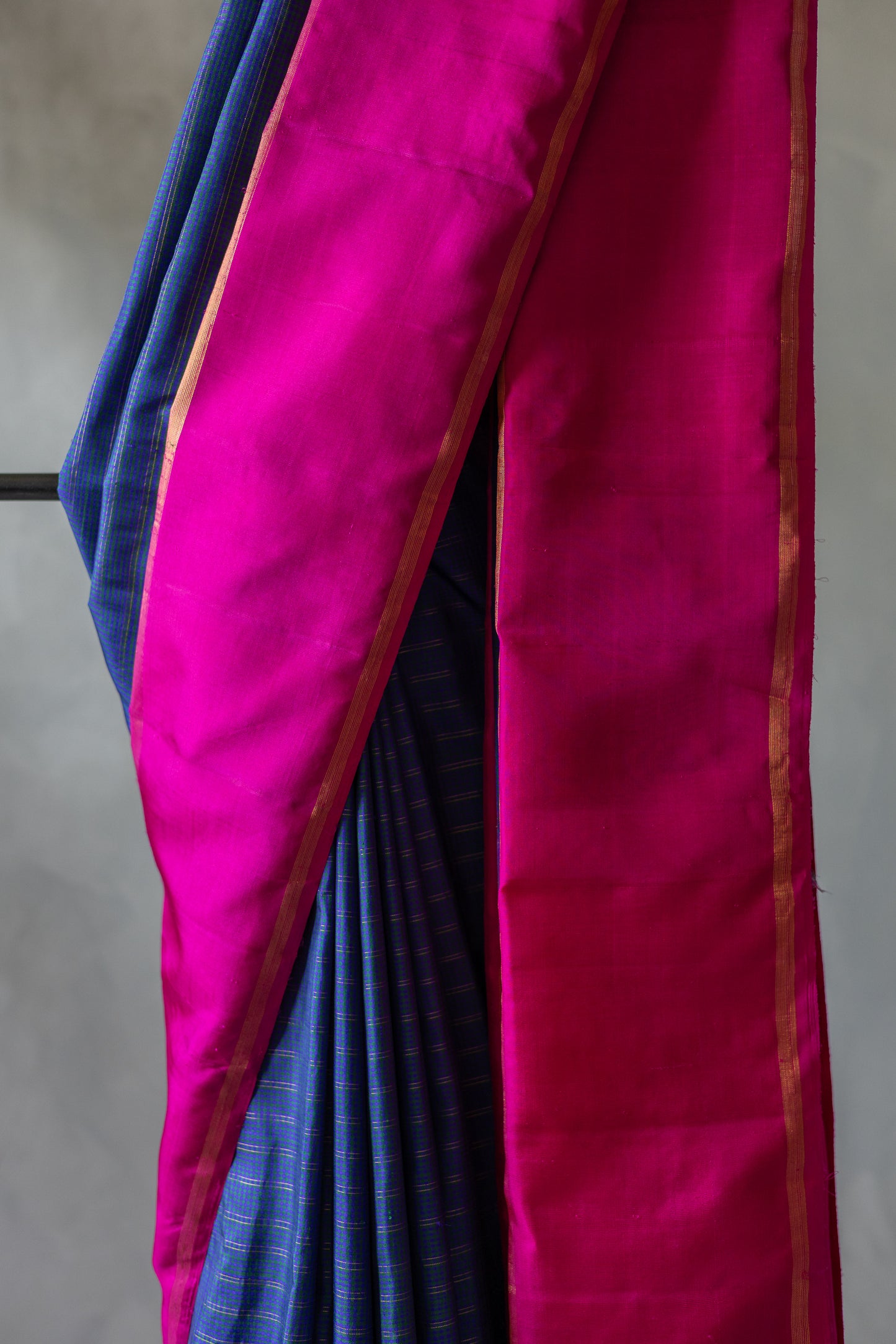 Blue All Over Small Checks with Pink Border Kanjivaram Silk Saree