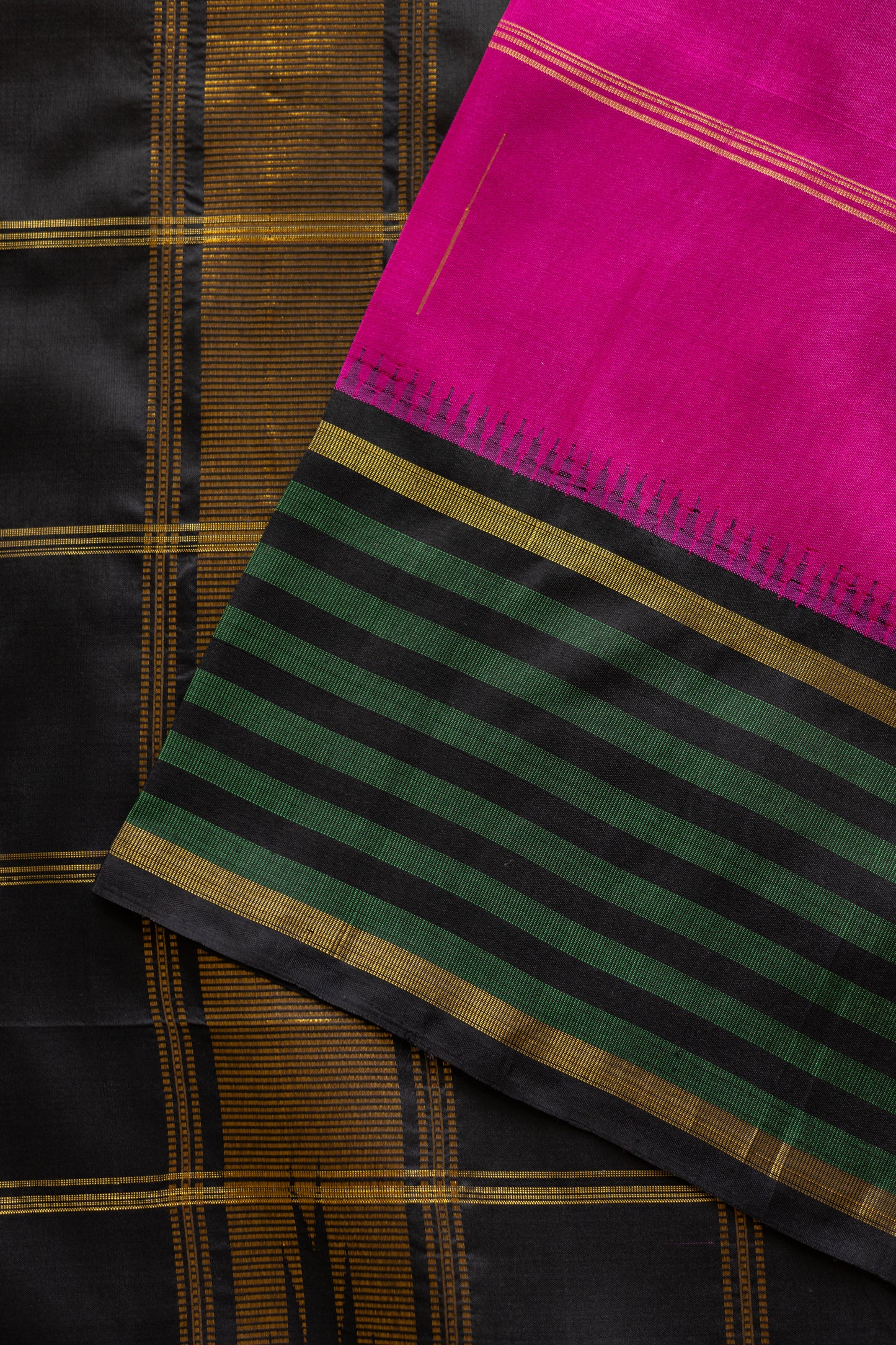 Pink with Green and Black Border with Malli Moggu Motif Kanjivaram Silk Saree