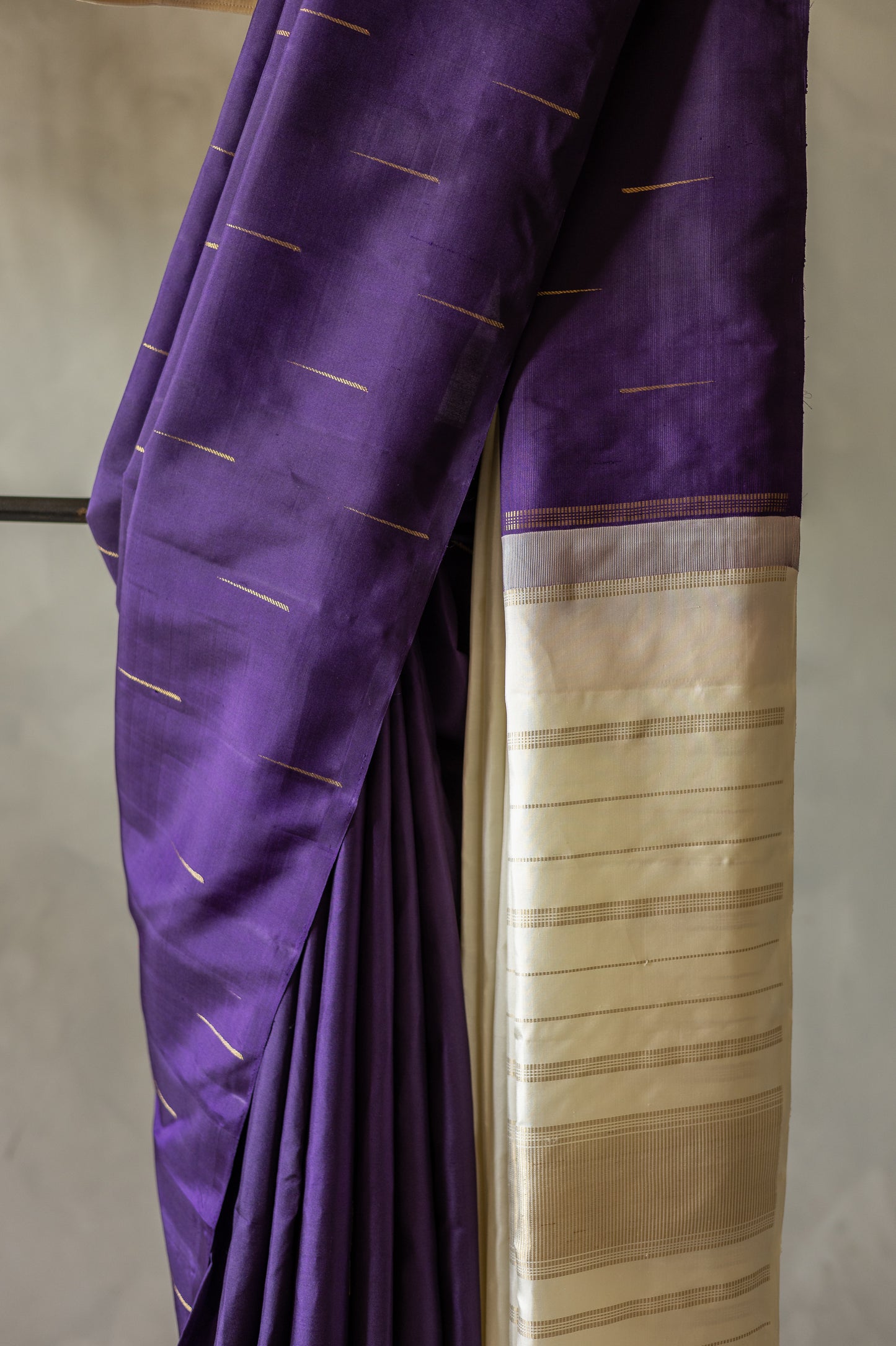 Purple with Malli Moggu Motif and Off-White Pallu Kanjivaram Silk Saree