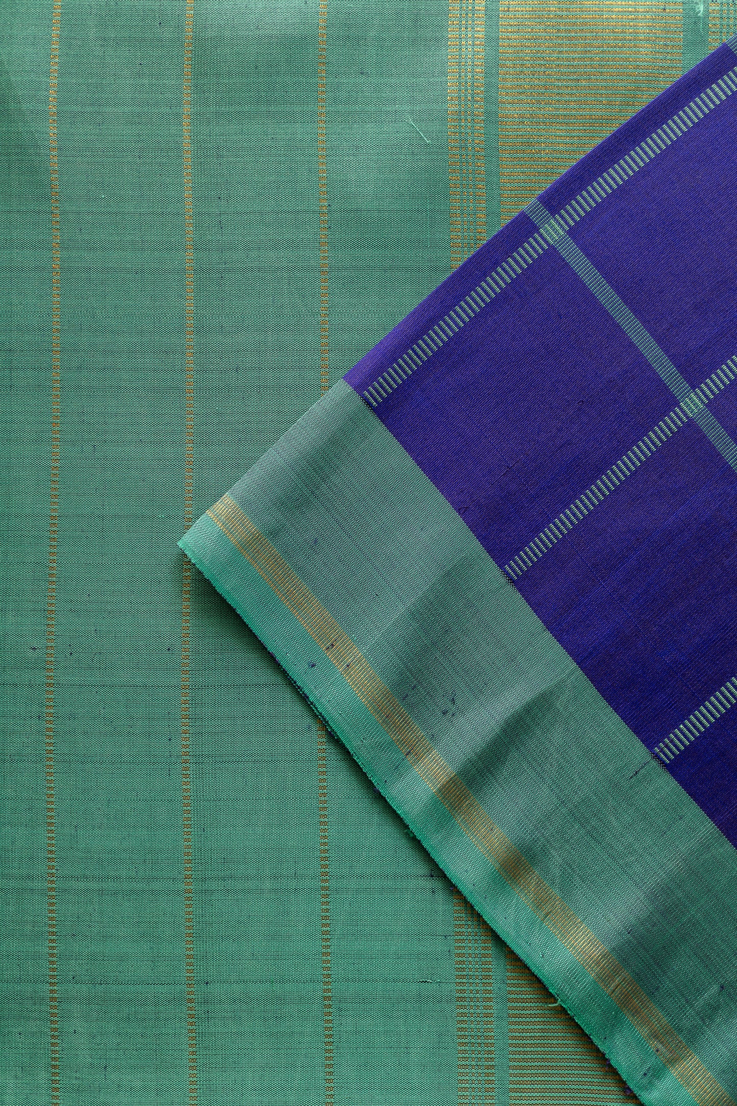Blue All Over Checks with Green Border Kanjivaram Silk Saree