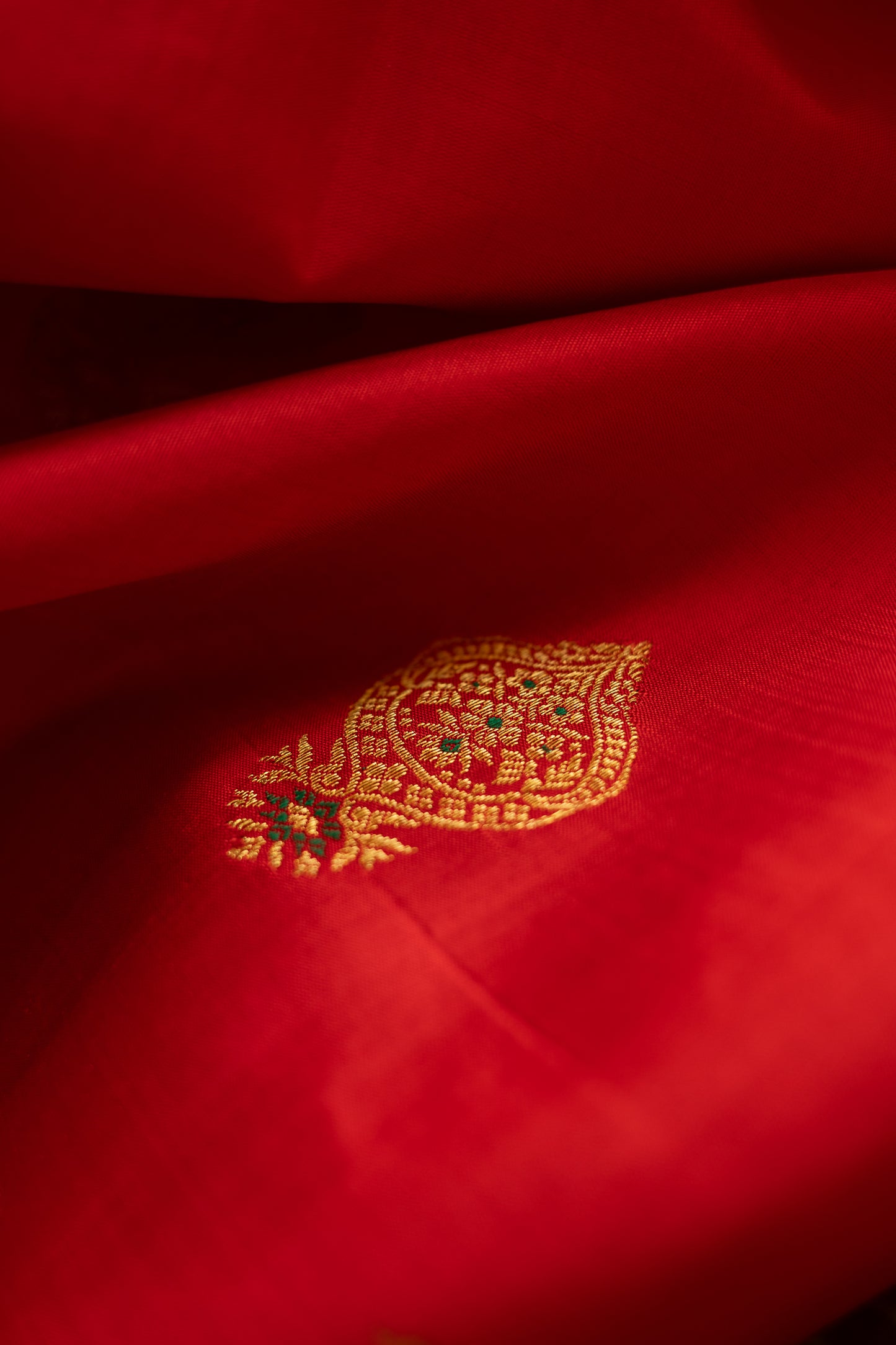 Red with Green Border Banaras-inspired motifs Kanjivaram Silk Saree
